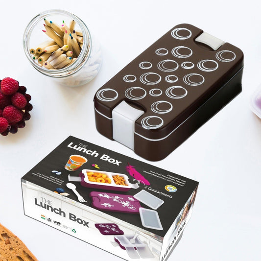 Airtight Lunch Box 2 Compartment Lunch Box Leak Proof Food Grade Material Lunch Box Modern Appearance  Compact Lunch Box With Spoon - Happy Price - Image 1