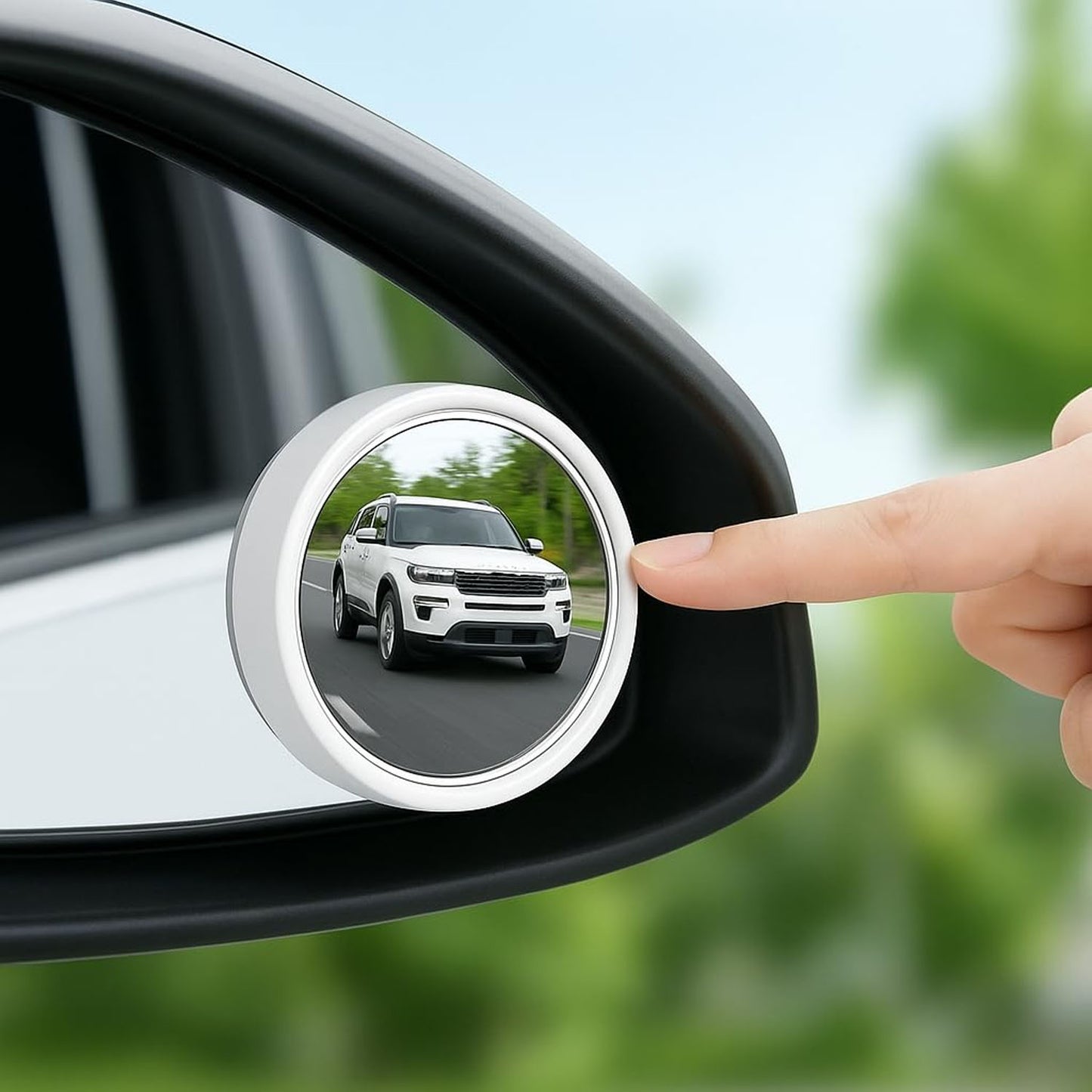 White Round Car Blind Spot Mirror Set - 2 Pcs for Enhanced Visibility - Happy Price - Image 1