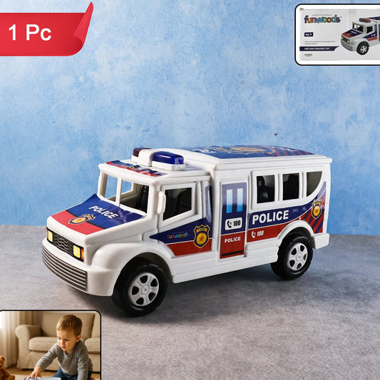 Friction Powered Police Van Toy for Kids - Push and Go Vehicle (1 Pc) - Happy Price - Image 1