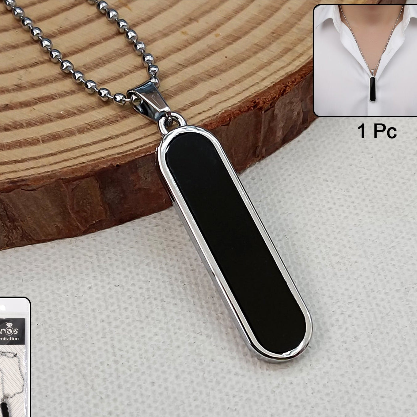 Minimalist Bar Pendant Necklace with Chain (1 Pc) - Sleek Rectangular Design - Happy Price - Image 1