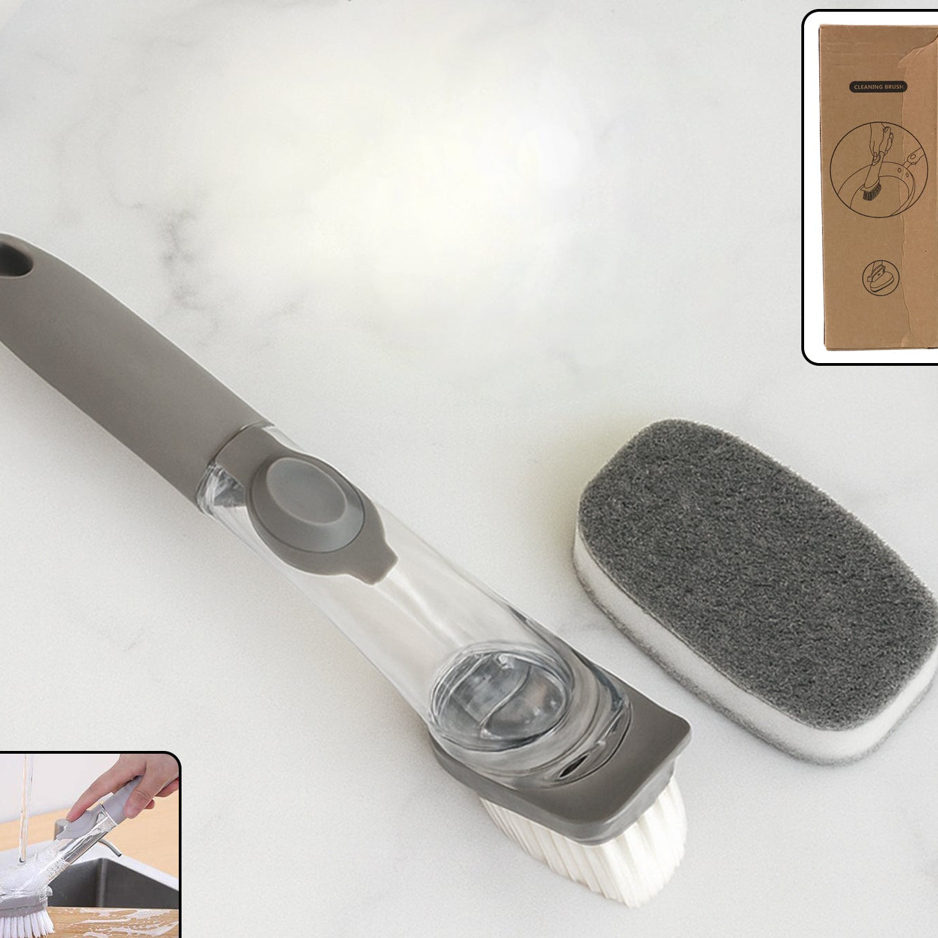 2-in-1 Soap Dispensing Dish Brush Set with Scrub Sponge - Happy Price - Image 1