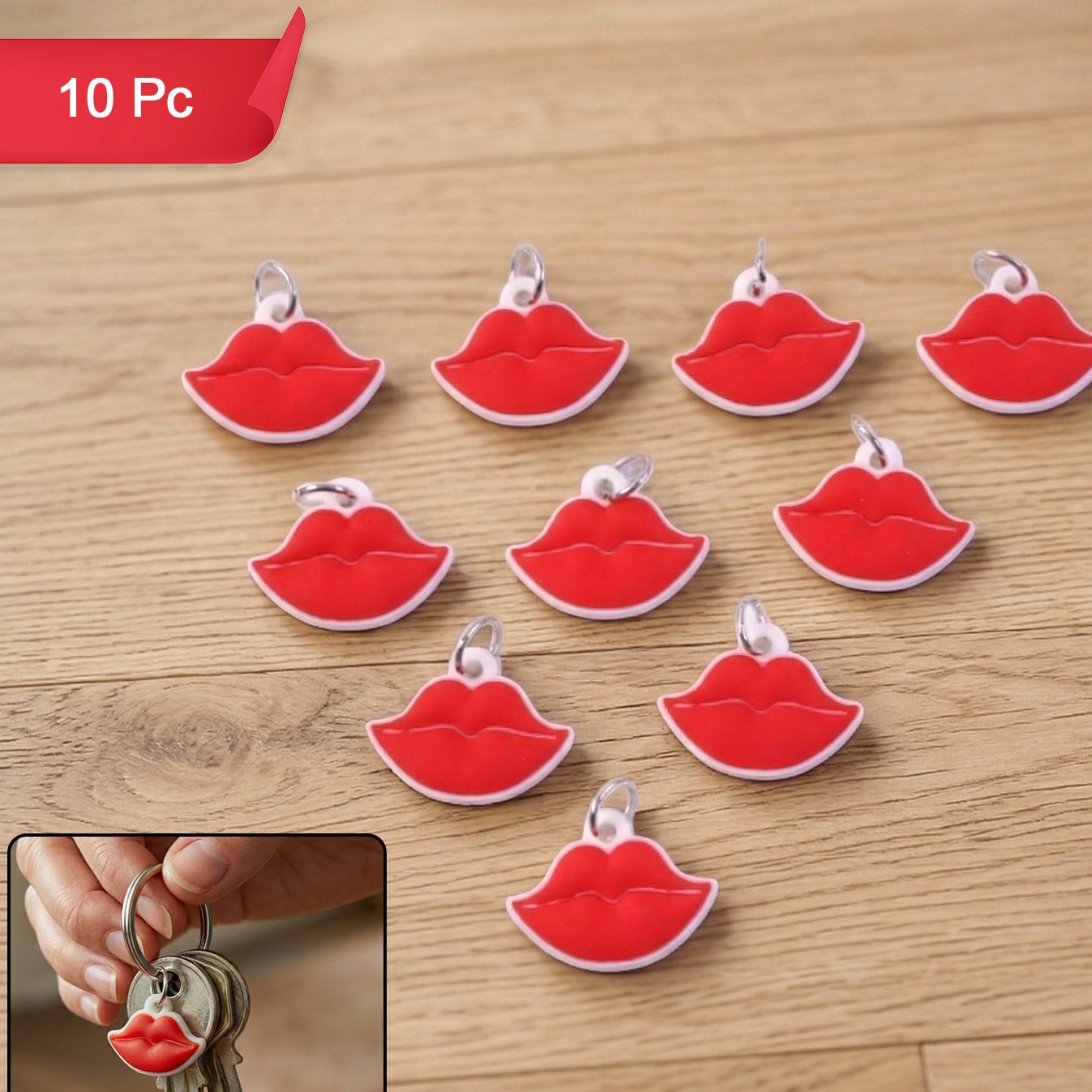 Cute Lips Shape Bag Charm Keychain Set (10 Pc)
