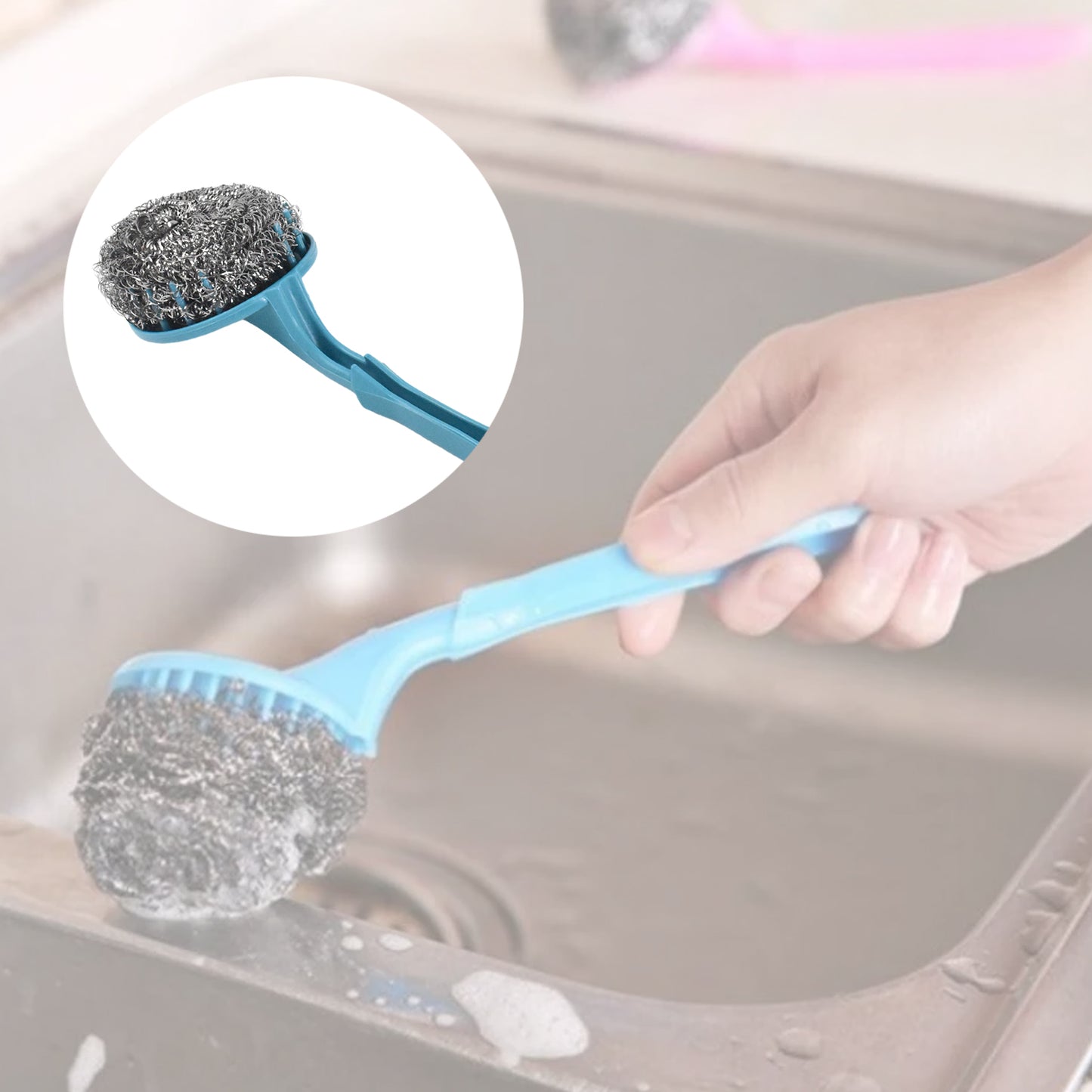 6-Piece Stainless Steel Kitchen Scrubber Set with Handle - Happy Price - Image 3