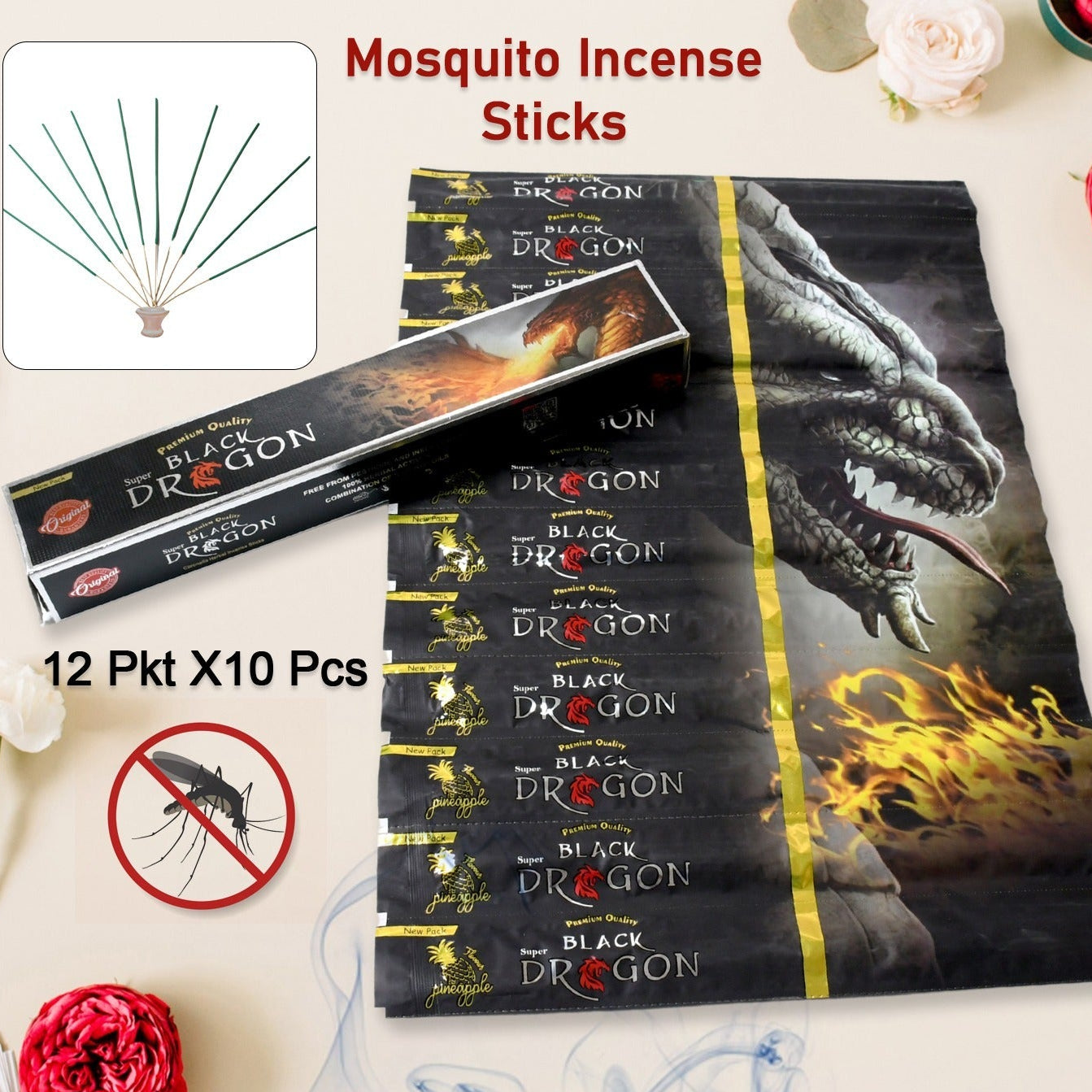 Herbal Mosquito Repellent Agarbatti - 1 Box (12 Packets, 120 Sticks) - Happy Price - Image 1