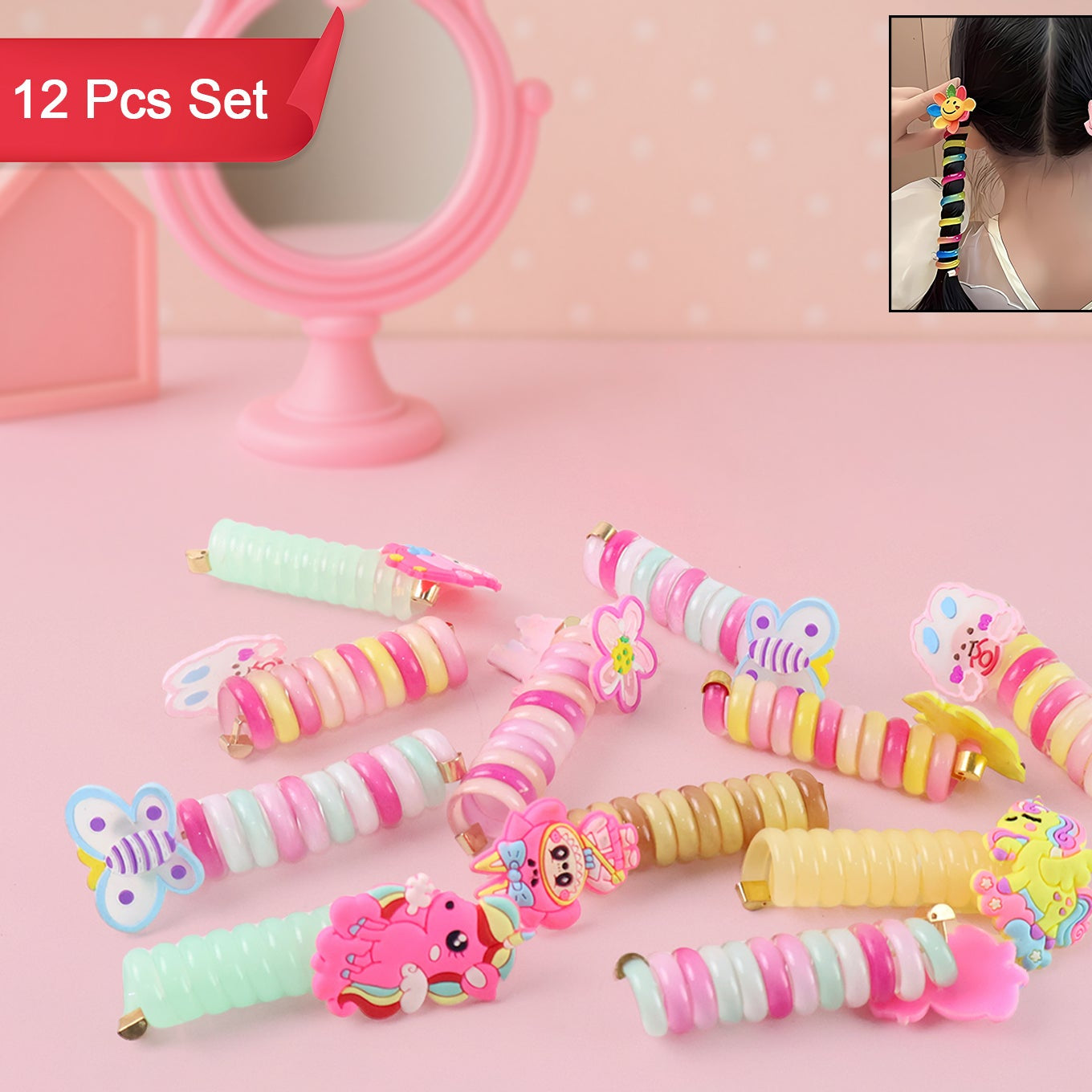 12 Pcs Kids Spiral Hair Braiding Clips - Assorted Cartoon Designs - Happy Price - Image 1
