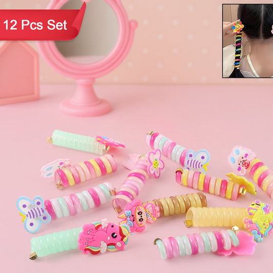 12 Pcs Kids Spiral Hair Braiding Clips - Assorted Cartoon Designs - Happy Price - Image 1