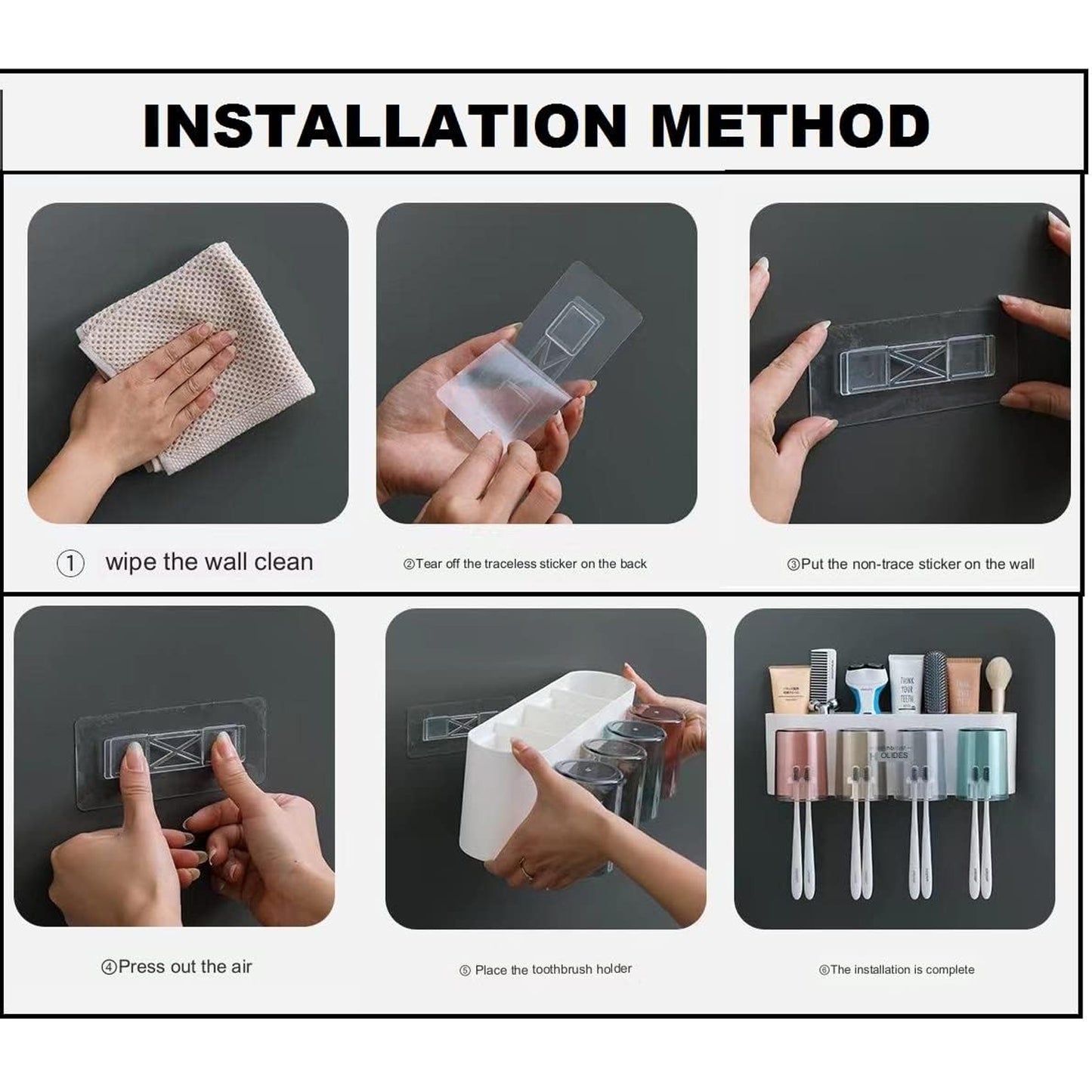 Wall Mounted Toothbrush Holder Set with 4 Cups & Organizer - Bathroom Storage - Happy Price - Image 3