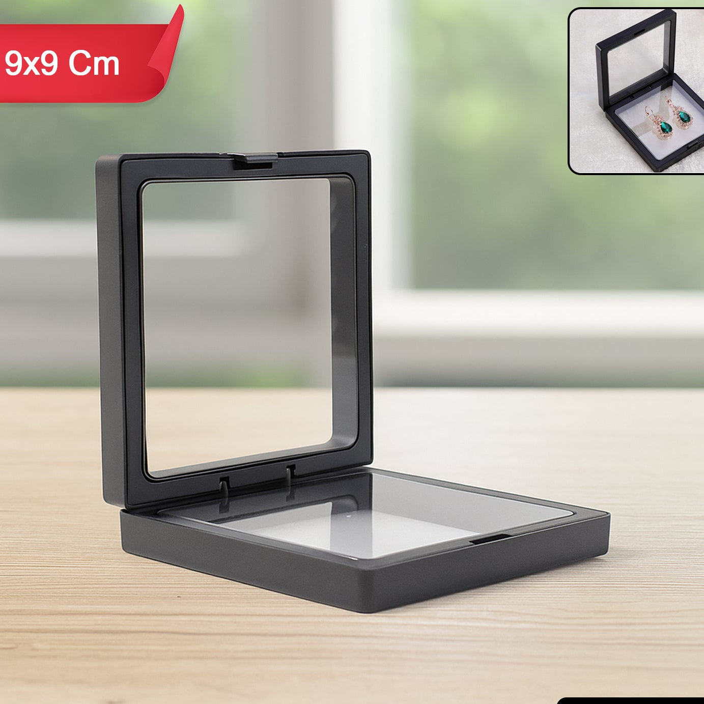 Transparent Jewellery Display Box 9x9 cm (1 Pc) - Magnetic Floating Frame for Rings & Collectibles - Happy Price - Image 1