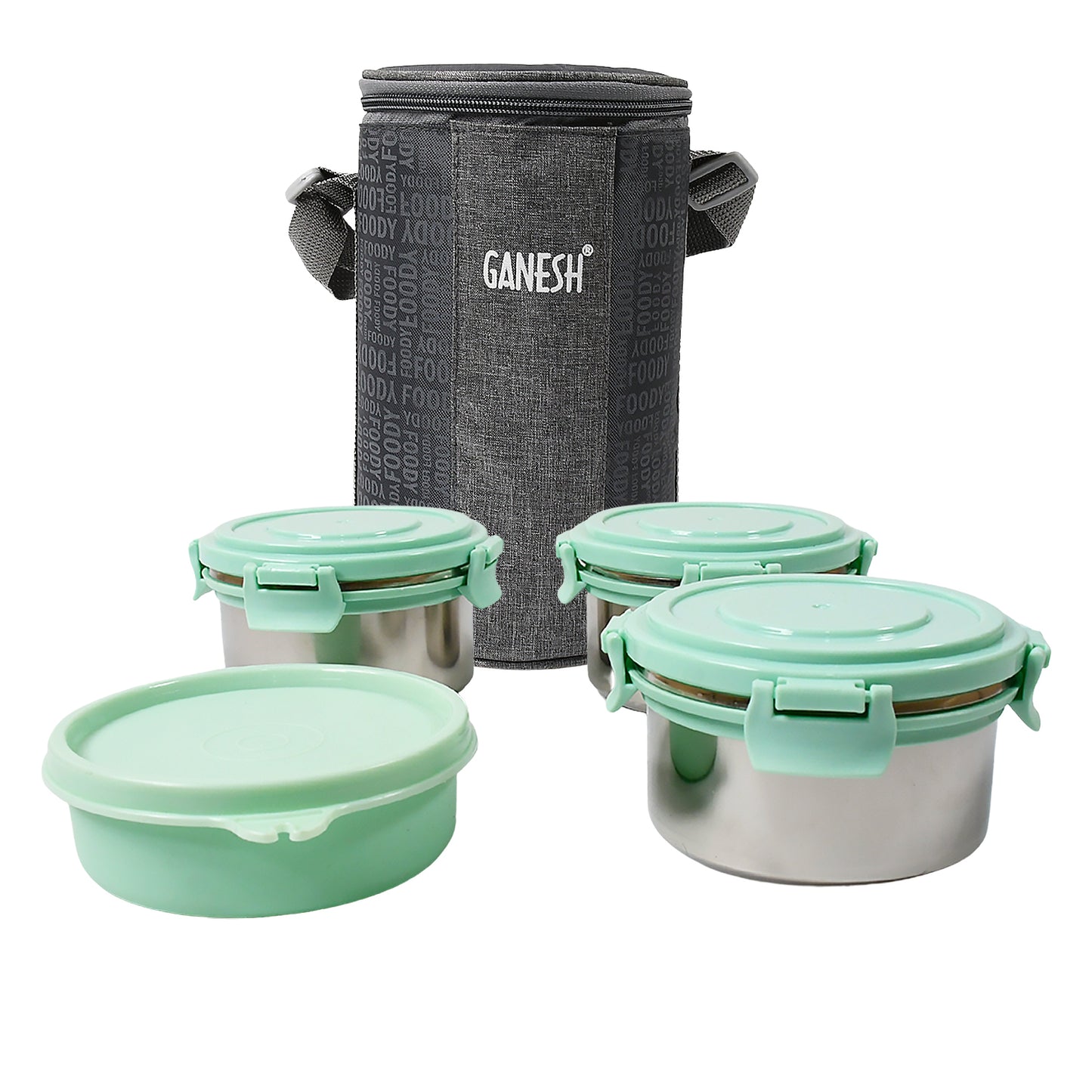 4in1tiffin Box-lunch Box  3 Stainless Steel Containers 300 Ml Approx  Plastic Salad Container 200 Ml Approx Plastic Lid Box  Round Zip Bag  Leak Proof  Microwave Safefor Office College And School For Men Women - Happy Price - Image 2