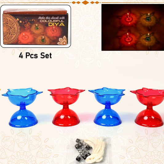 Colourful Reflection Diya Combo Plastic Candle Cup With Multi Shape (4 Pcs Set) - Happy Price - Image 1