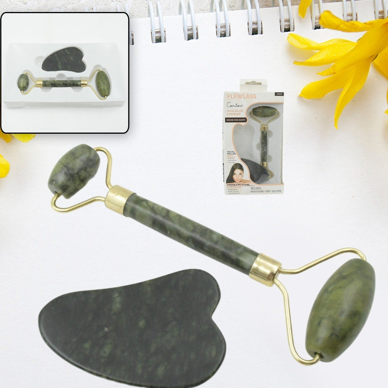 Gua Sha Stone And Anti Aging Jade Roller Massager For Face Massage Natural Face Skincare Massager  Face Roller Massager For Women  Face Shaper Jade Roller And Gua Sha Set For Glowing Skin - Happy Price - Image 1