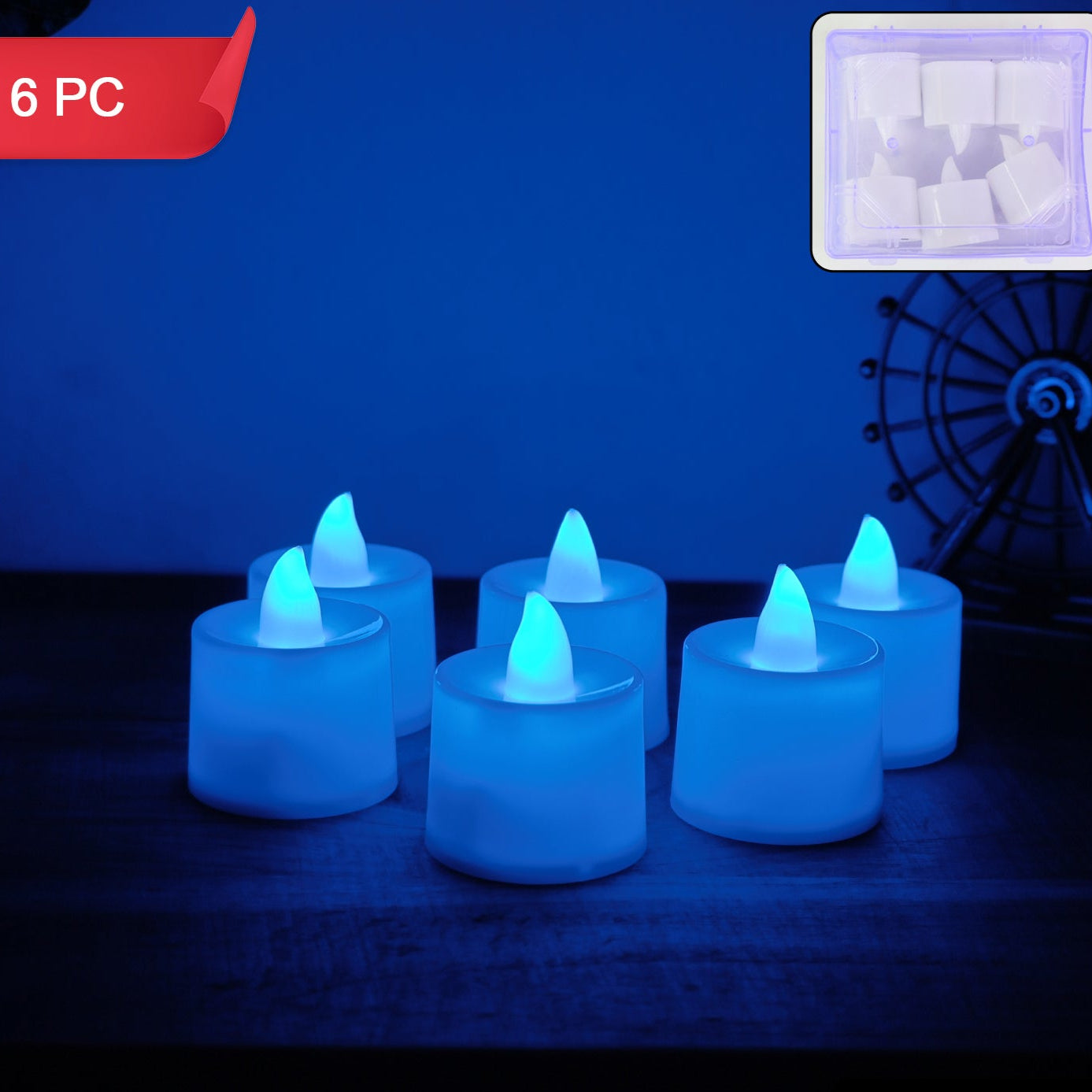 Blue LED Tea Light Candles - 6 Pc Set for Festive Ambiance - Happy Price - Image 1