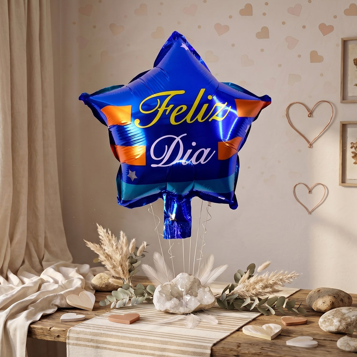 Blue Star Feliz Dia Foil Balloon For Birthday Party Decoration (1 Pc)