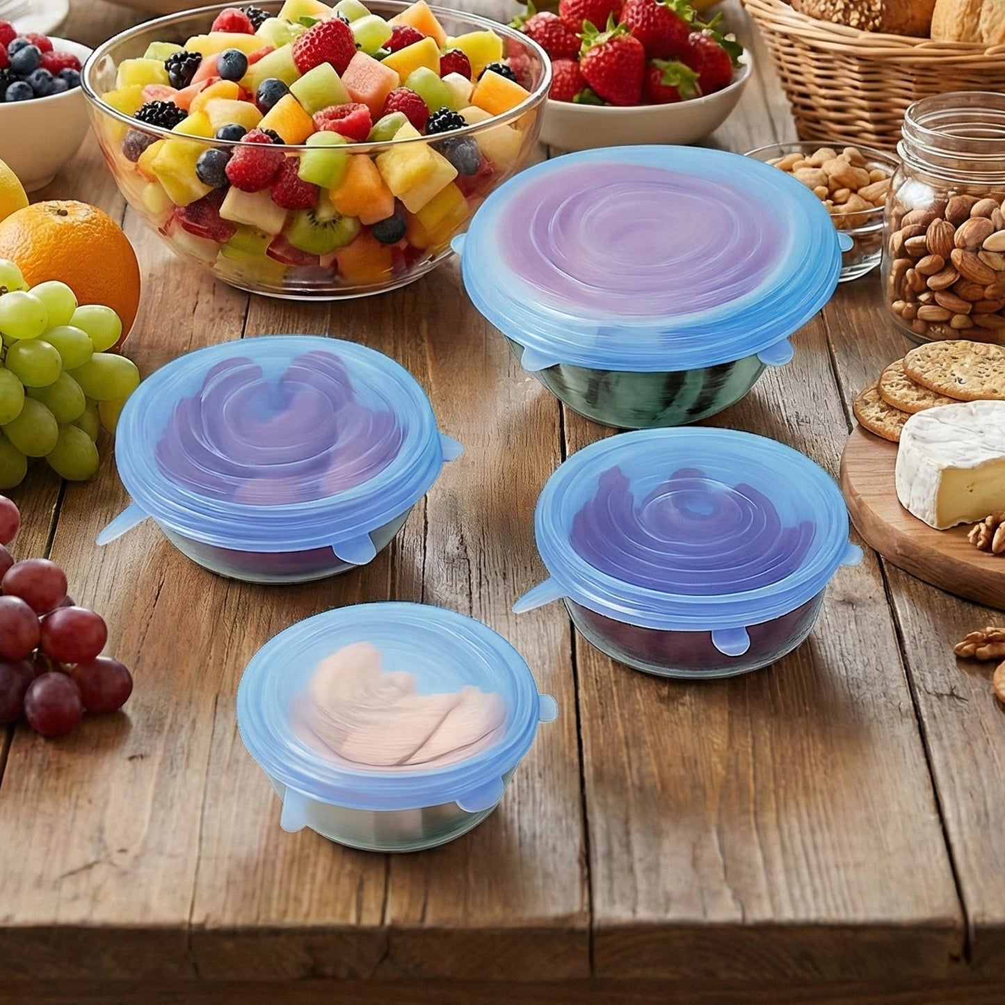 Set of 4 Reusable Silicone Stretch Food Lids for Bowls & Containers - Happy Price - Image 3