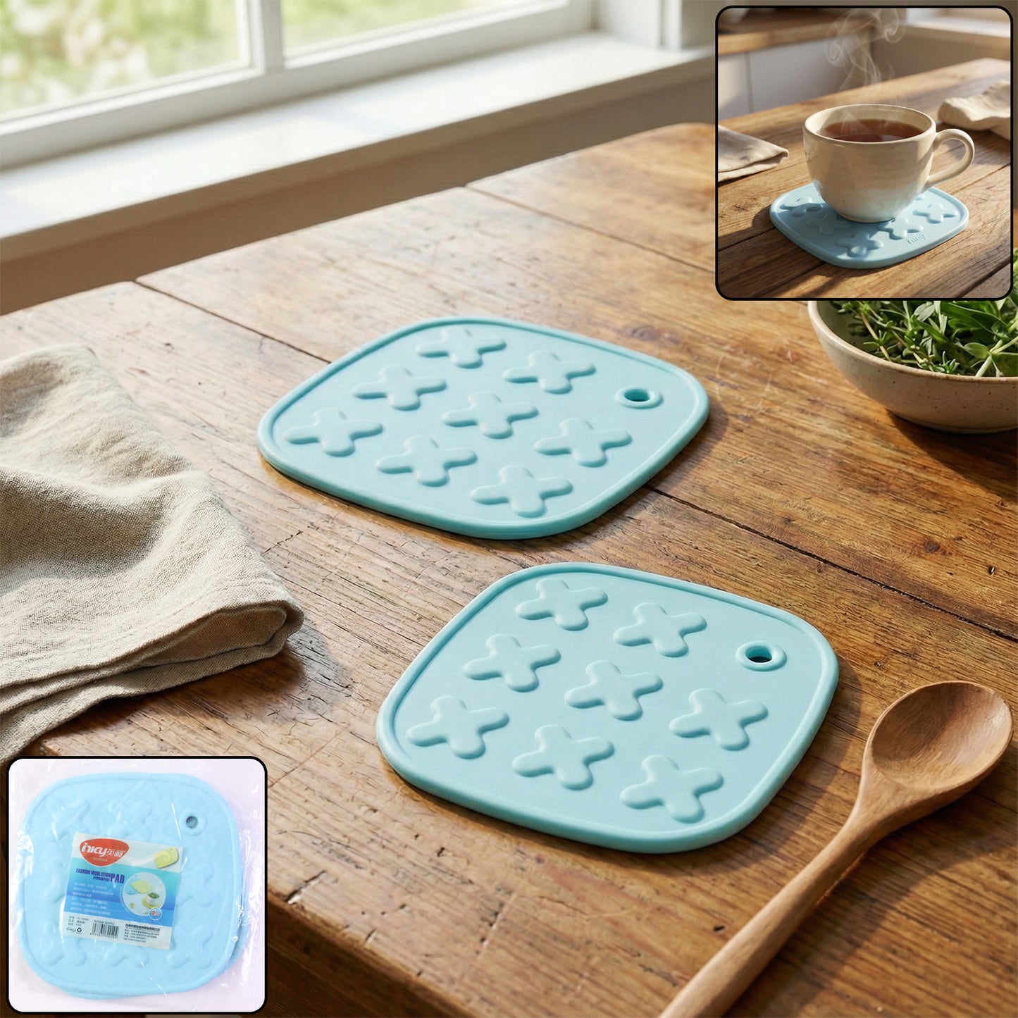 2 Pc Heat Resistant Coaster Set for Hot Pots & Cups - Happy Price - Image 2