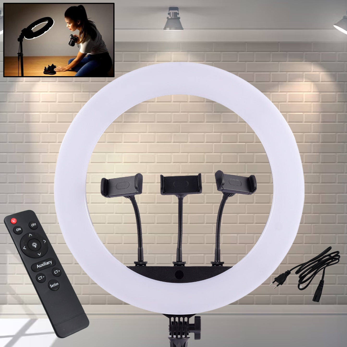 18 Inch Led Ring Light With 3 Colour Modes  3 Mobile Holders Remote Control (1 Set) - Happy Price - Image 2