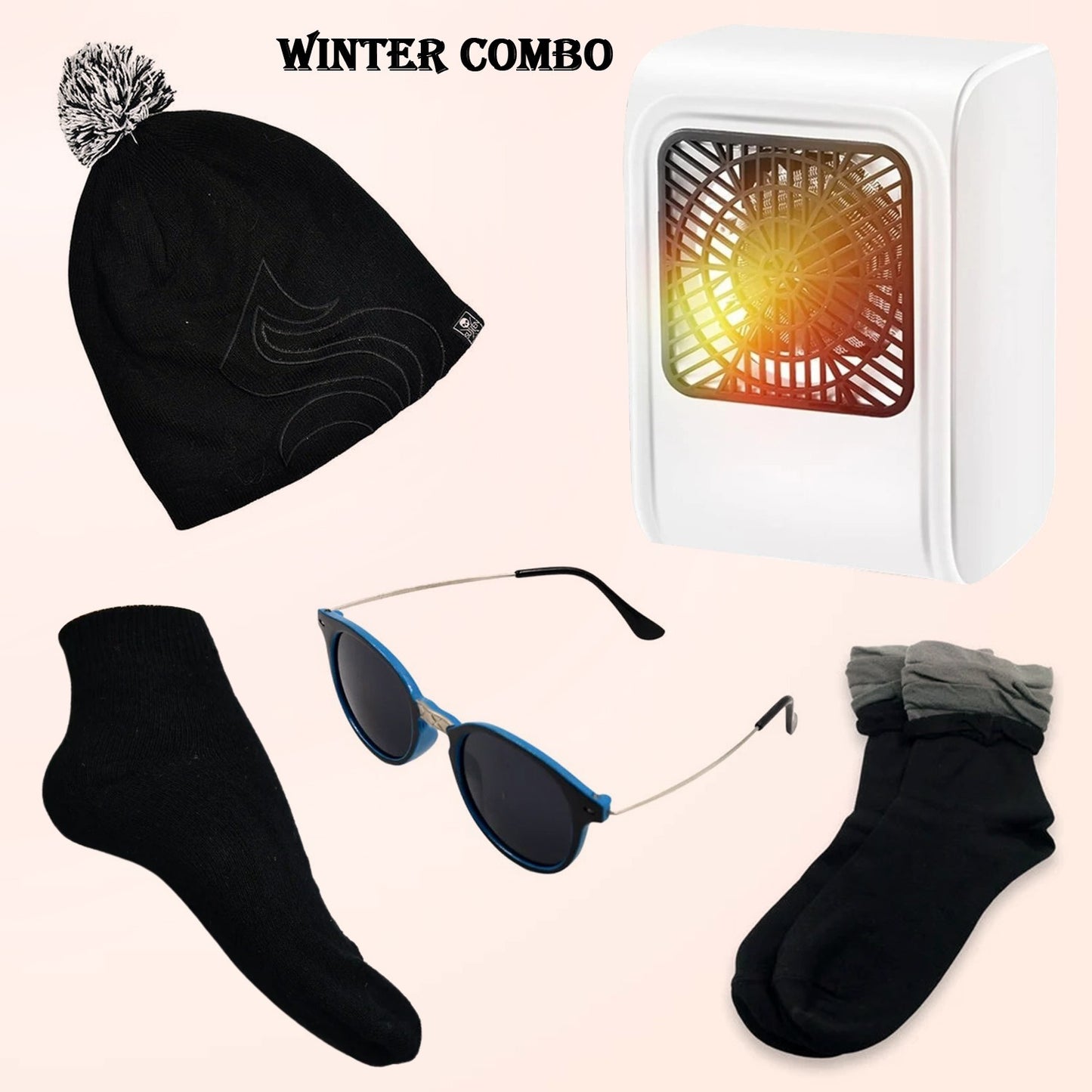 Winter Warm Set- Bennie Hat Room Heater Sunglasses And Socks (5 Pcs Combo) - Happy Price - Image 1