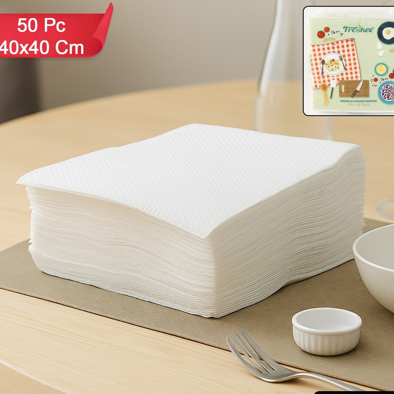 Premium Dinner Napkins - 50 Pcs Pack, 40x40 cm - Soft, Absorbent Paper Serviettes - Happy Price - Image 1