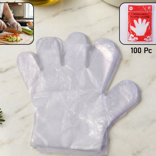 Transparent Disposable Plastic Gloves - 100 Piece Pack for Kitchen & Cleaning - Happy Price - Image 1