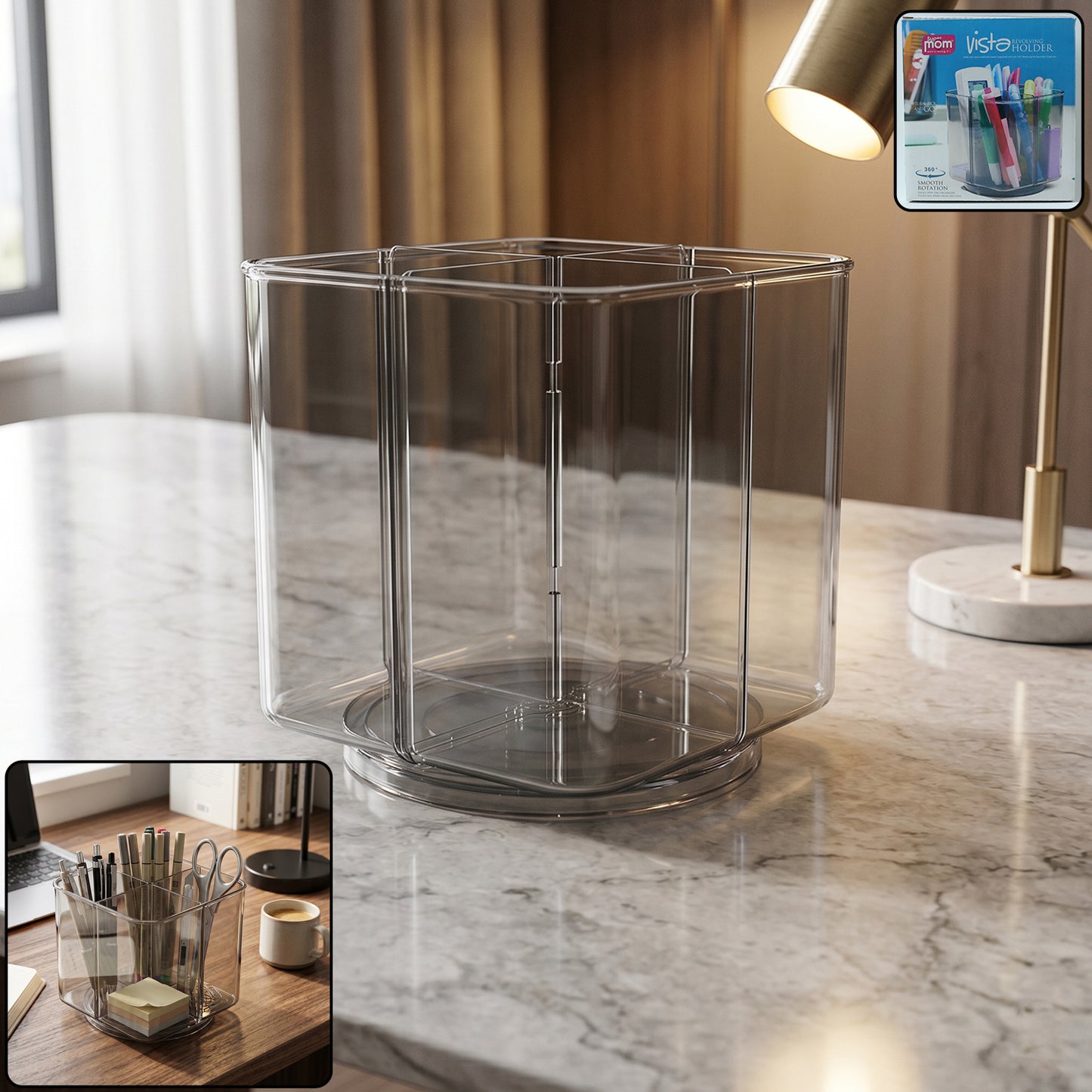 360 Rotating Desk Organizer Holder - Transparent Acrylic Pen Stand for Office & Study - Happy Price - Image 2