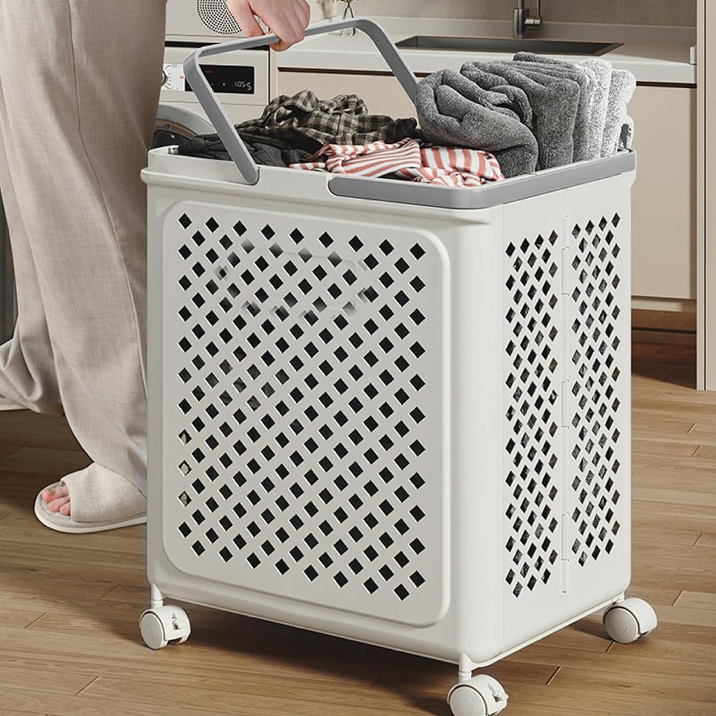 Large Foldable Laundry Basket With Wheels - Happy Price - Image 3