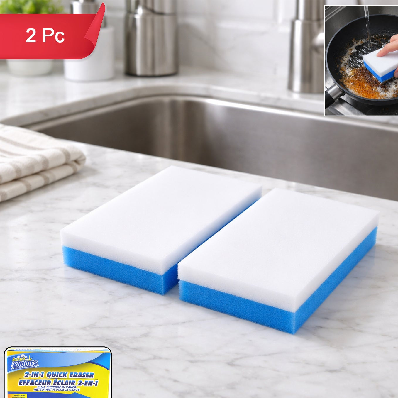 Dual Layer Cleaning Sponge Pads - 2 Piece Set for Kitchen & Home - Happy Price - Image 1
