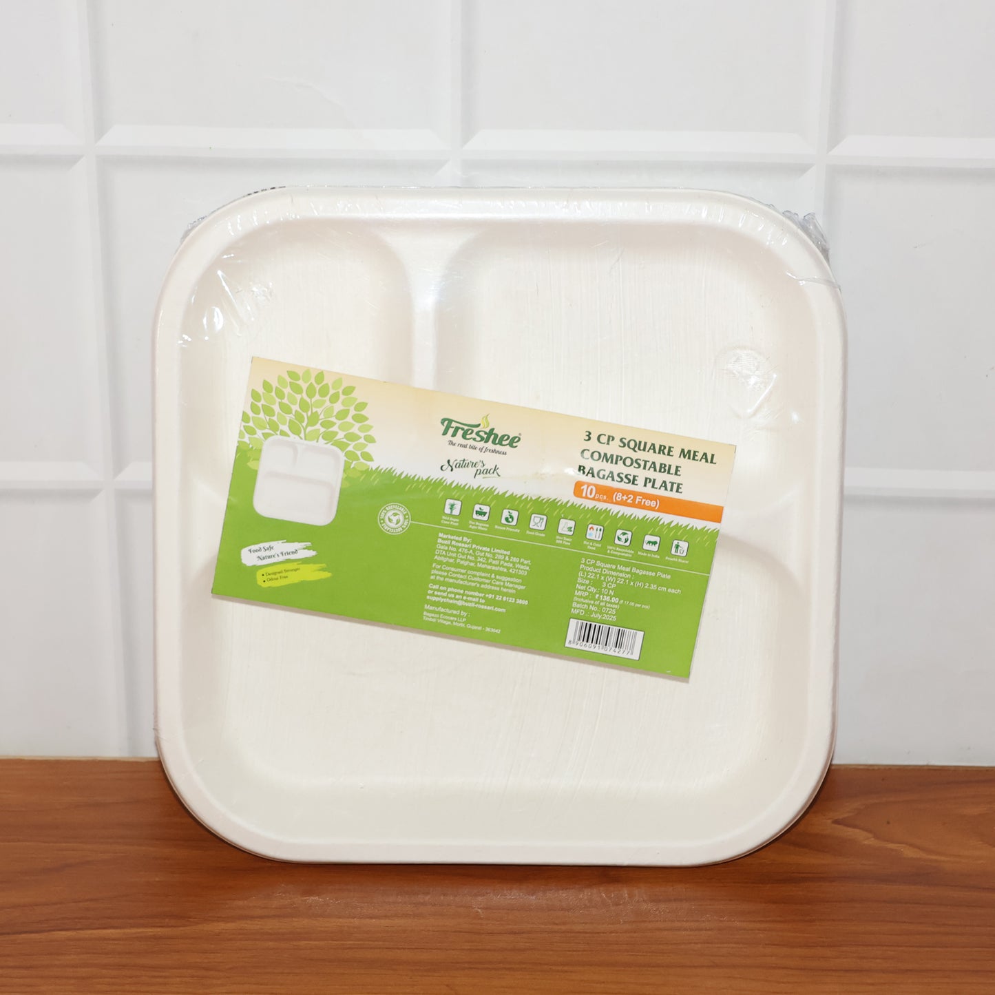 Compostable Bagasse 3-Compartment Square Meal Plates for Parties & Catering - Happy Price - Image 6