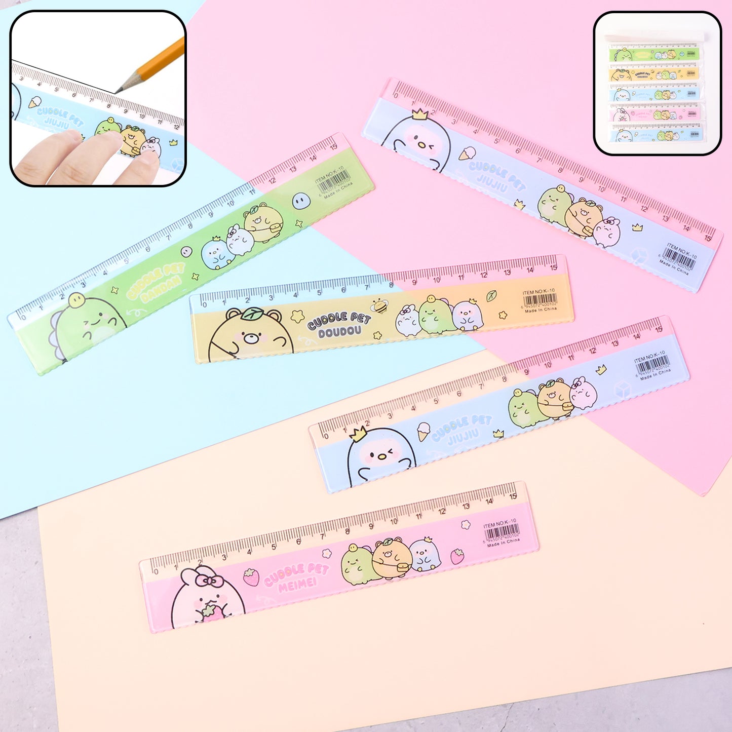 Cute Cartoon Plastic Ruler Set for Kids - 5 Piece School Stationery - Happy Price - Image 2