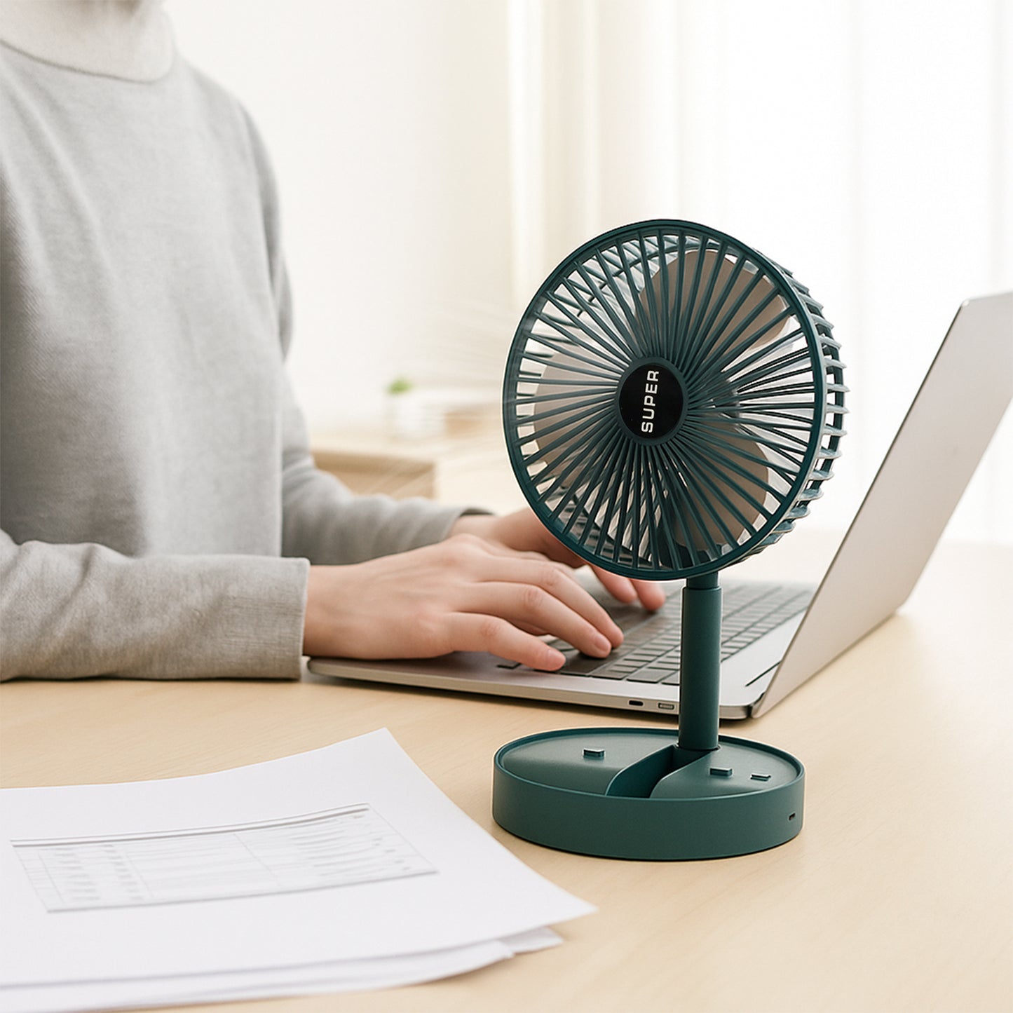 Foldable USB Mini Desk Fan - Adjustable Height & Angle, Quiet Operation (1 Pc) - Happy Price - Image 3