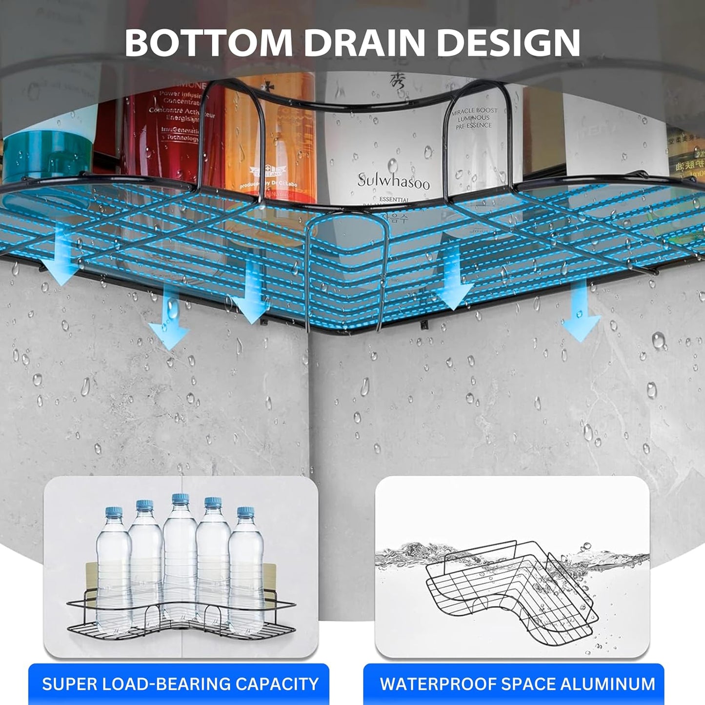 Metal Shower Shelf Shower Shelf Without Drilling (2 Pc) - Happy Price - Image 3