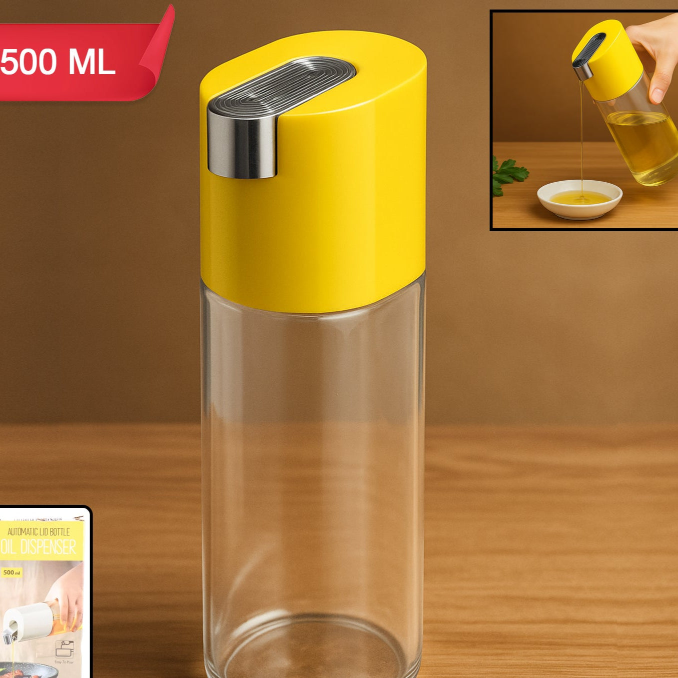 500 Ml Automatic Oil Dispenser Bottle With One-touch Controlled Pour Spout (1 Pc) - Happy Price - Image 1