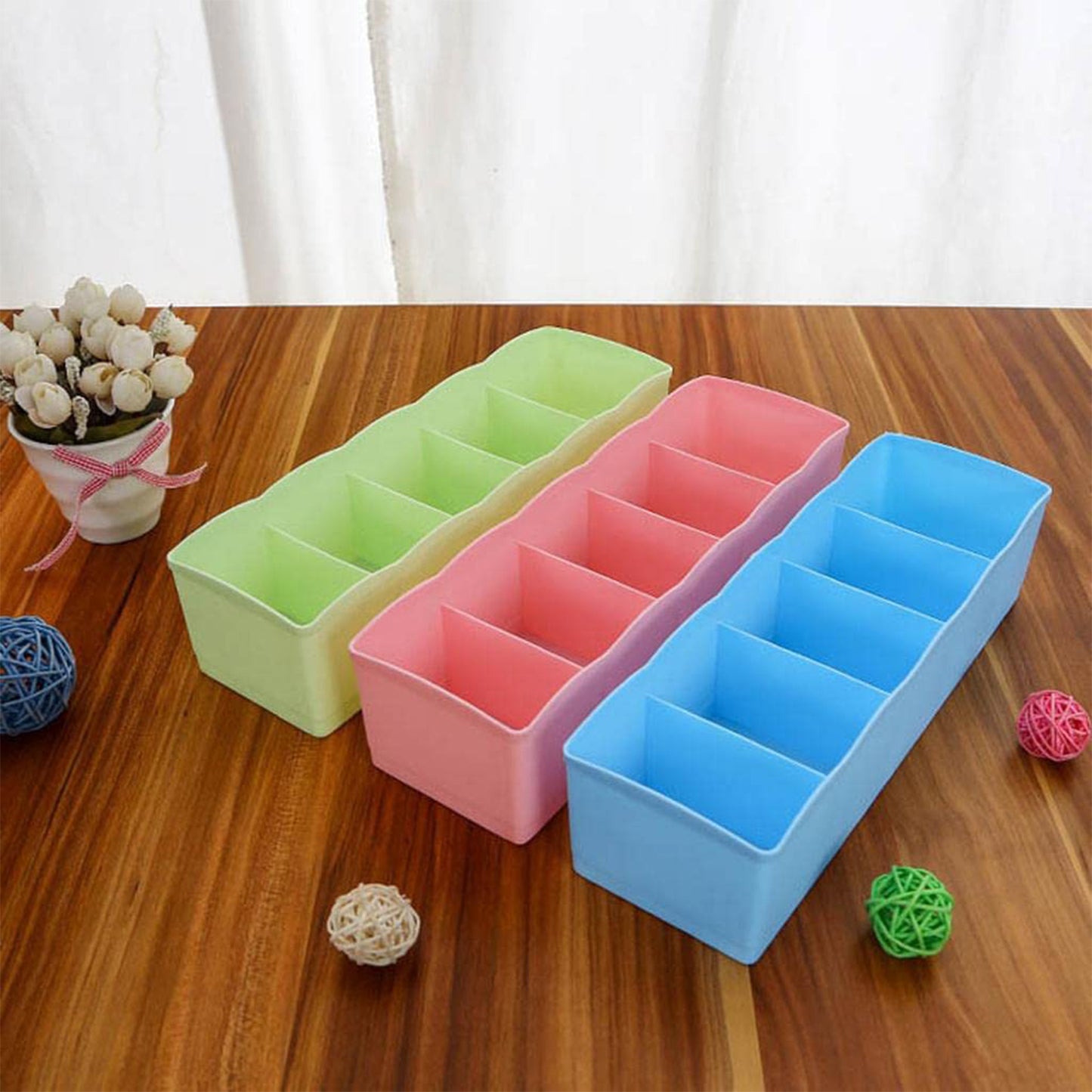 Multi-function Desktop Drawer Storage Box Clothing Organizer 5 Grid Storage Box Underwear Socks Ties Organizer Box (4 Pc Set) - Happy Price - Image 5