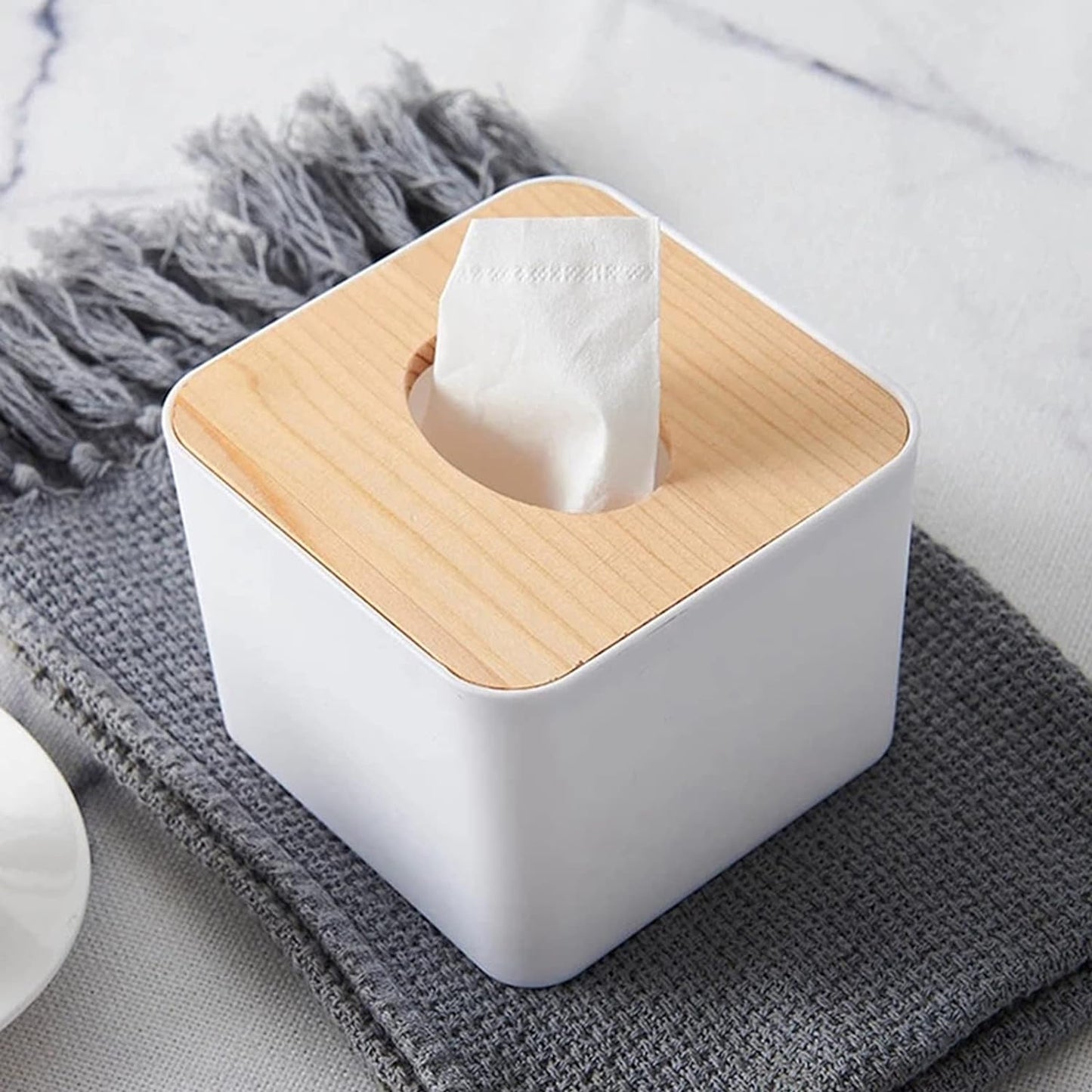 Tissue Box Desktop Stand Bamboo Tissue Cover Box Rectangular Paper Towel Holder Removable Tissue Dispenser For Bathroom Vanity Countertop Bedroom Car Holder Paper Towels Dispenser (1 Pc ) - Happy Price - Image 5