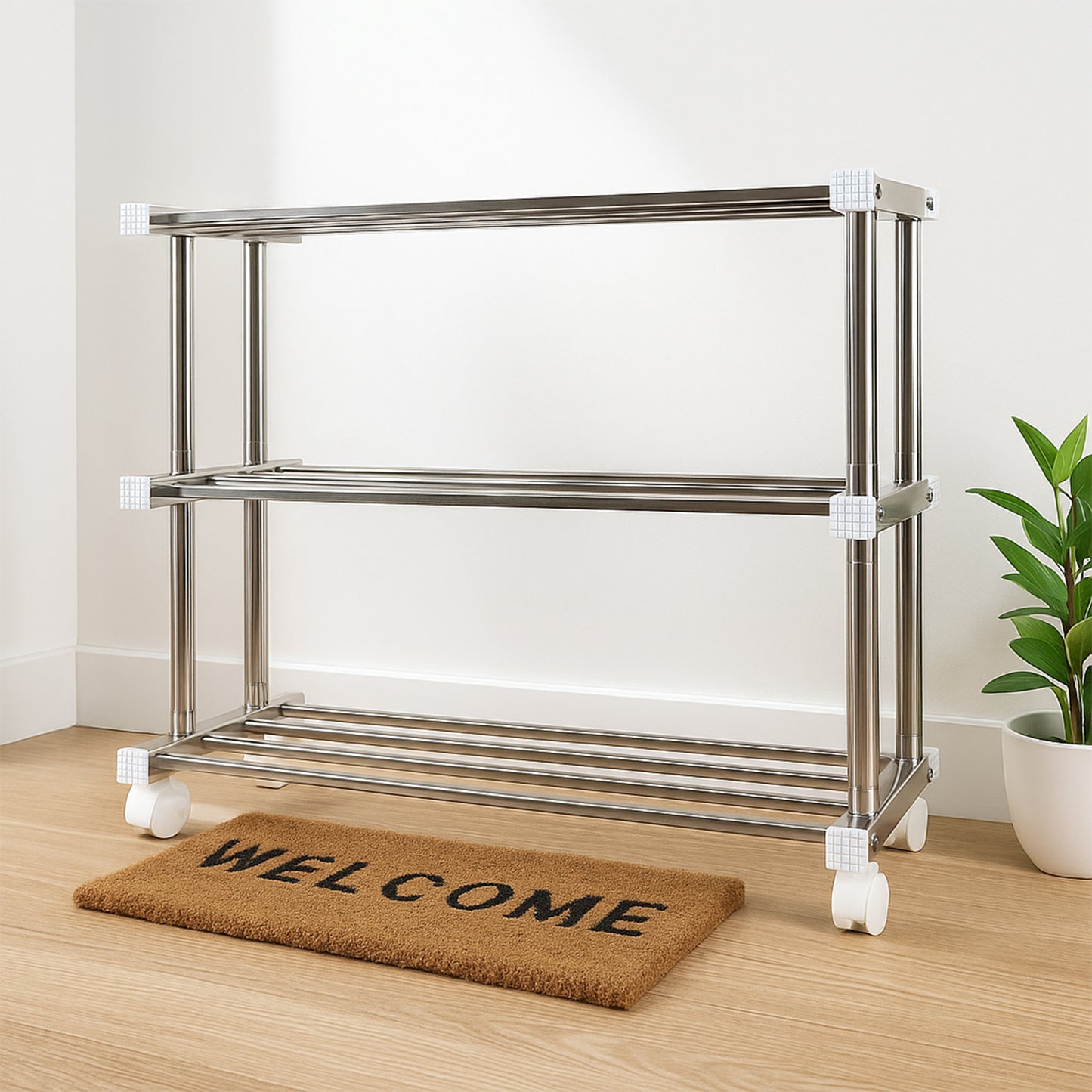 3-Tier Stainless Steel Shoe Rack Organizer - Multipurpose Storage Stand (1 Pc) - Happy Price - Image 6