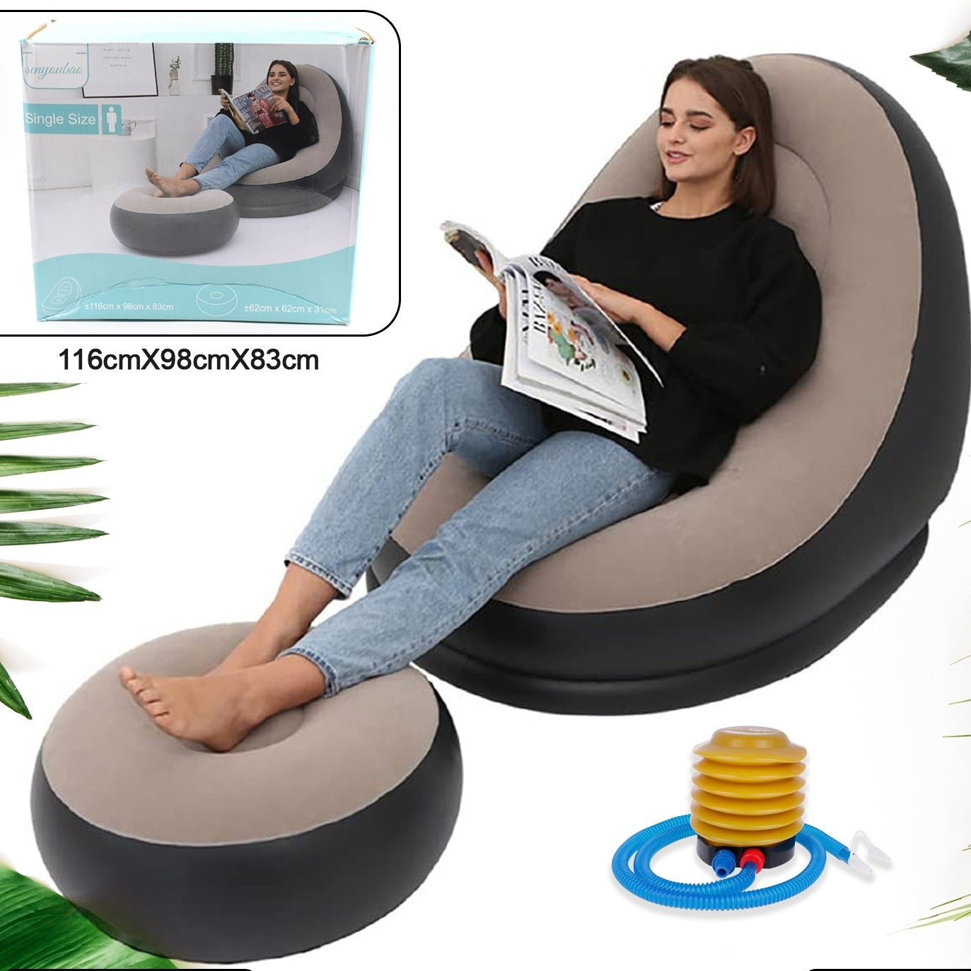 Inflatable Lounge Chair with Ottoman - Portable Air Sofa for Indoor & Outdoor Use - Happy Price - Image 1