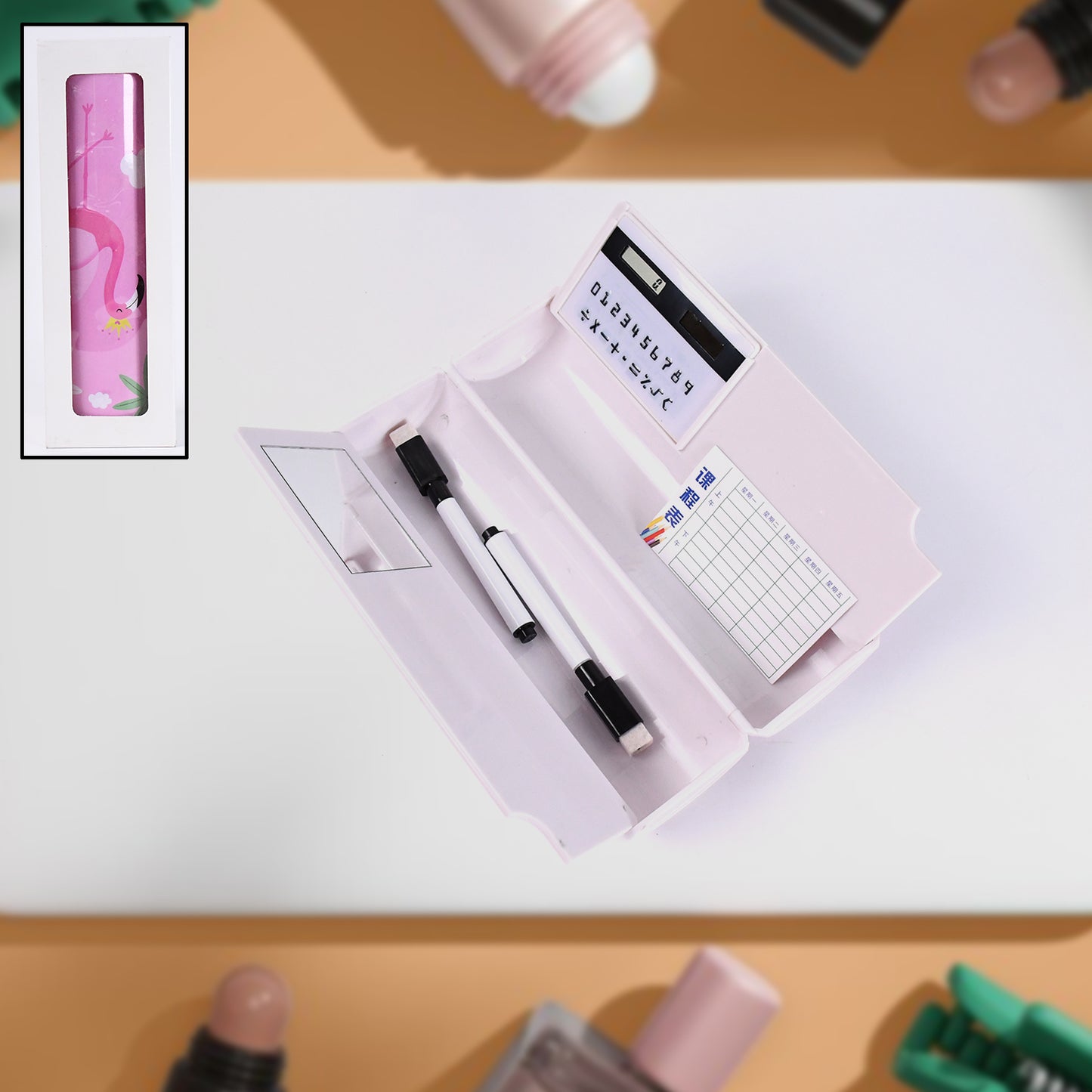 8-in-1 Geometry & Pencil Box with Calculator, Mirror, and Markers - Happy Price - Image 2