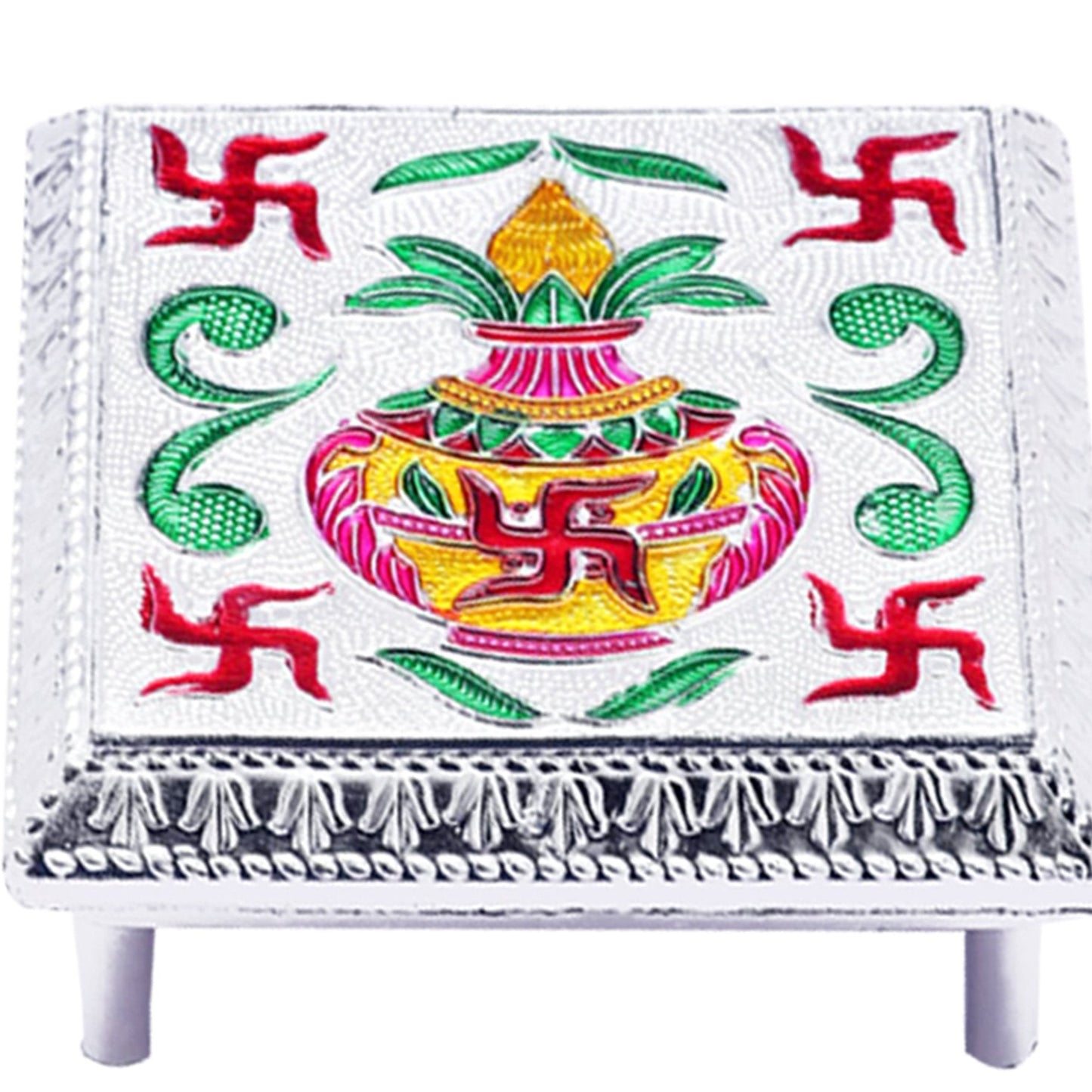 Designer Wooden Bajot with White Metal Meenakari Work - Happy Price - Image 1