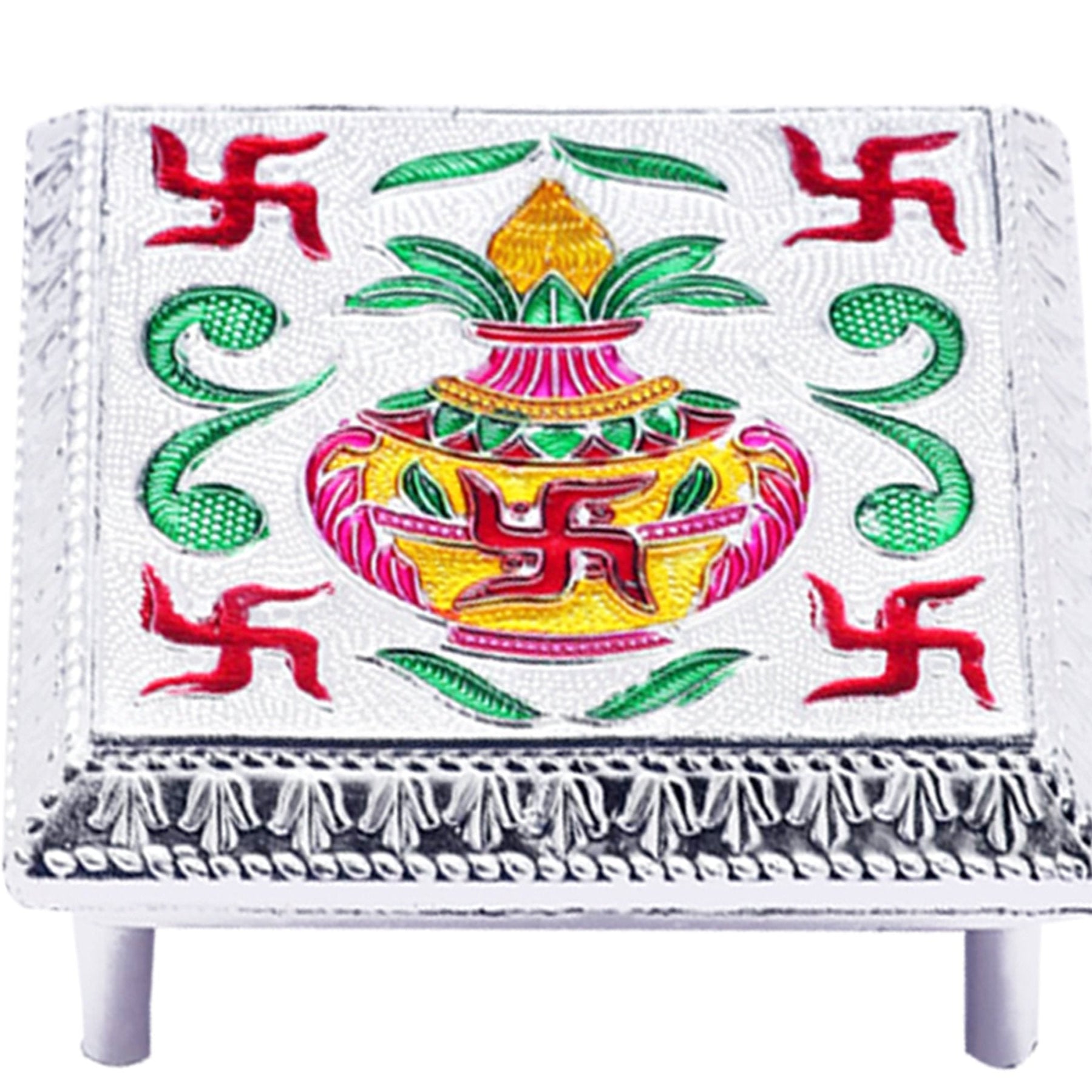 Designer Wooden Bajot with White Metal Meenakari Work - Happy Price - Image 1