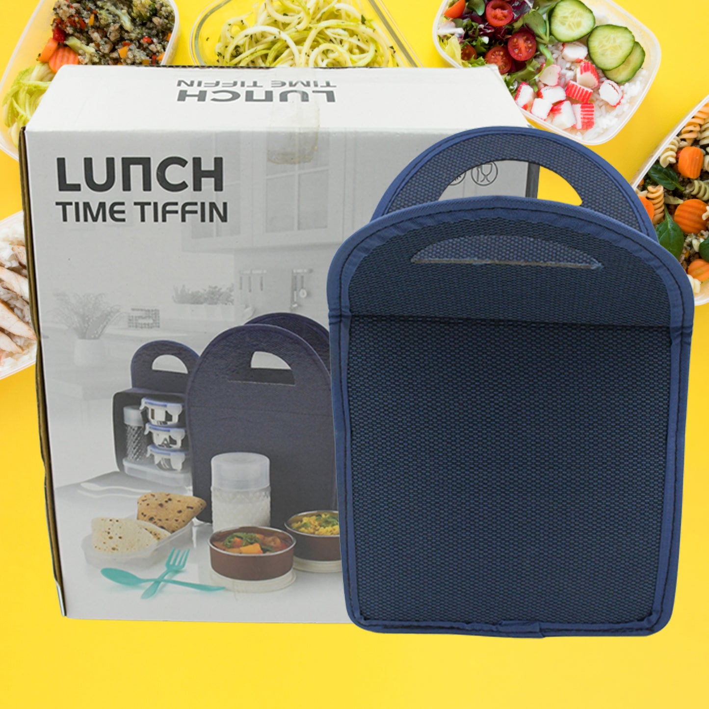 6in1 Tiffin Box-lunch Box  3 Stainless Steel Containers  Plastic Lid Box  Spoon  Fork Plastic Bottle  Insulated Fabric Bag  Leak Proof  Microwave Safe  For Office College And School For Men Women (6 Pcs) - Happy Price - Image 2