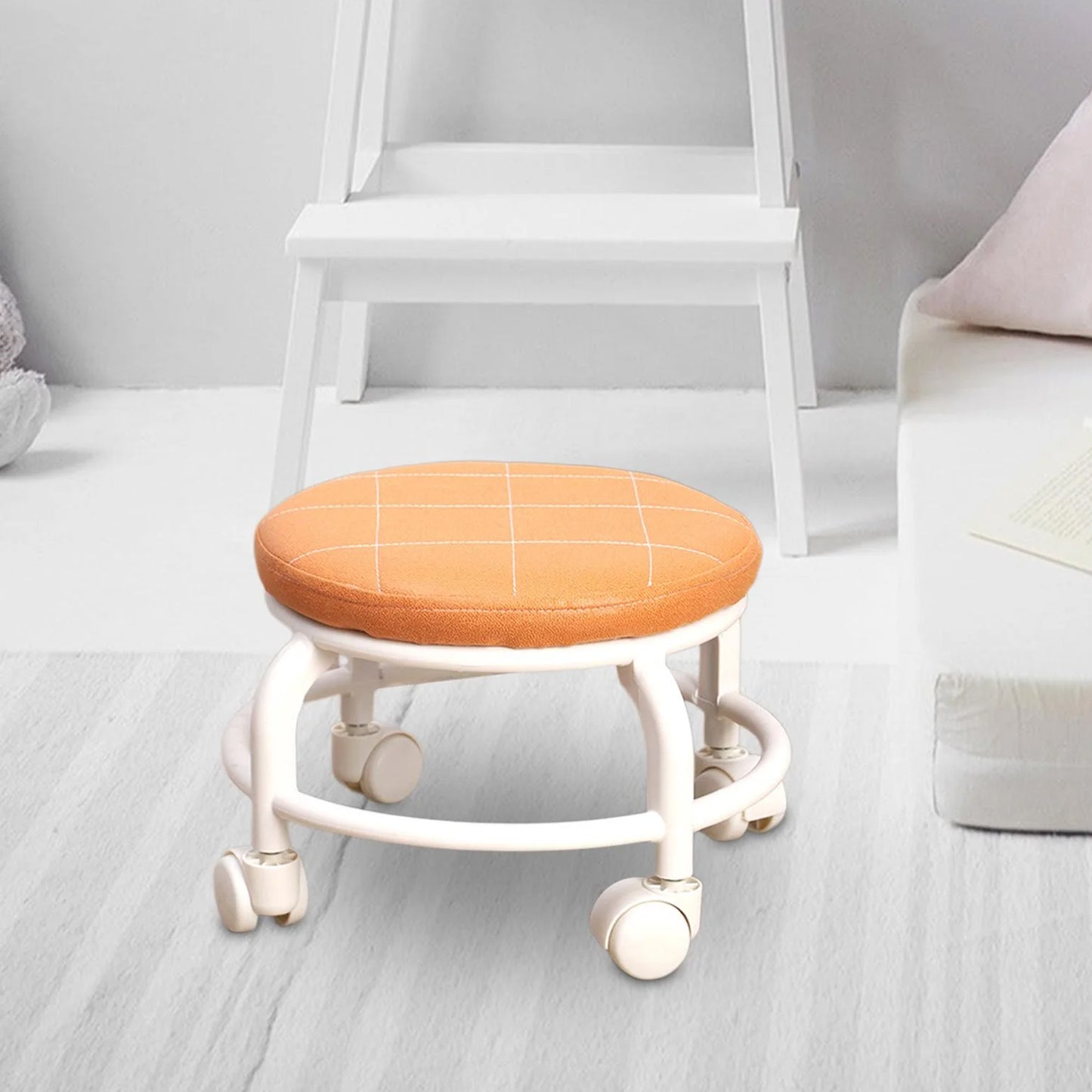 Roller Seat Stool Low Height Rolling Stool Multifunctional Small Household Movable Mini Stool Pulley Wheel Stool For Garage Home Library (1 Pc) - Happy Price - Image 5