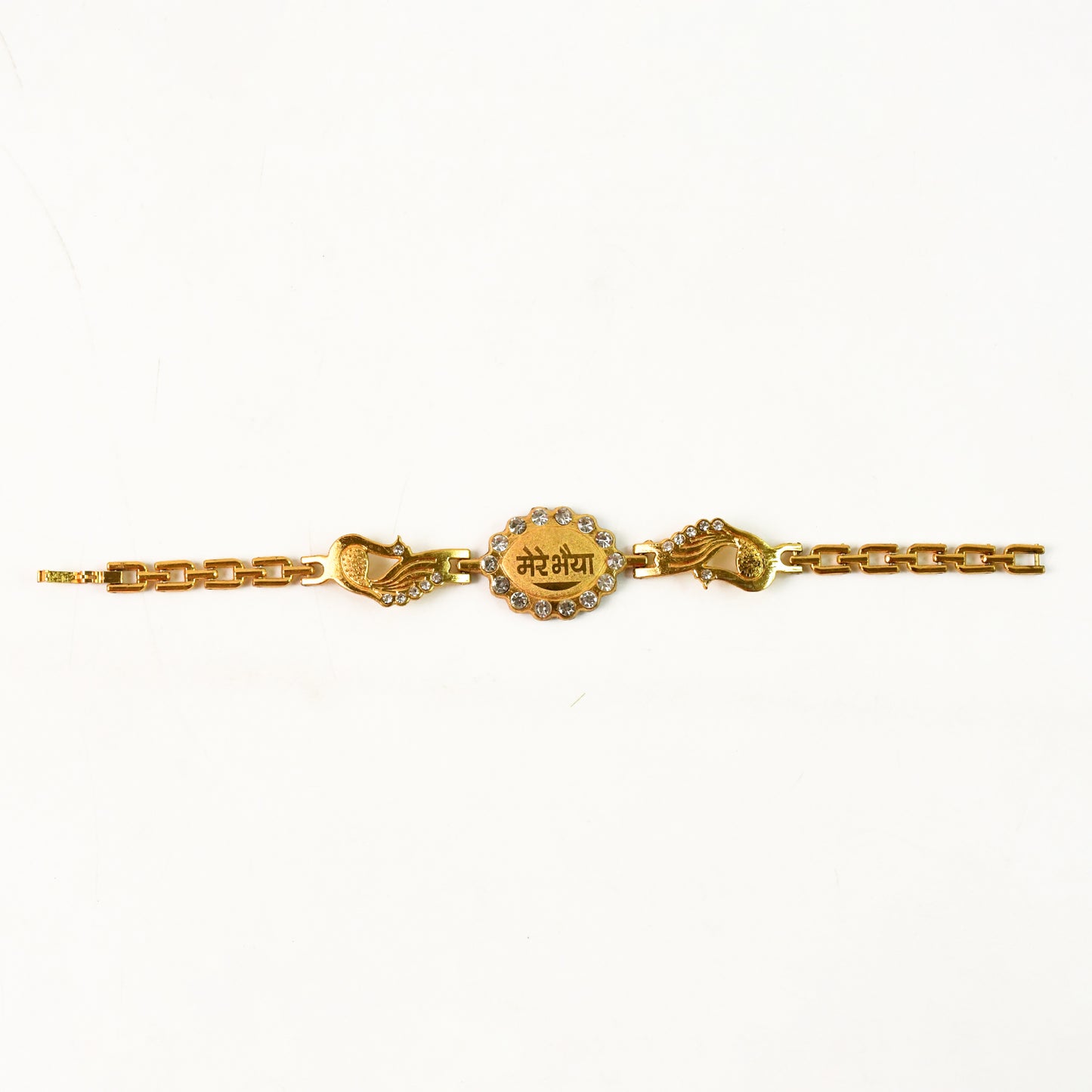 1 Pc Metal Rakhi Bracelet for Brother with Stone Border and Dual Peacock Design - Happy Price - Image 2