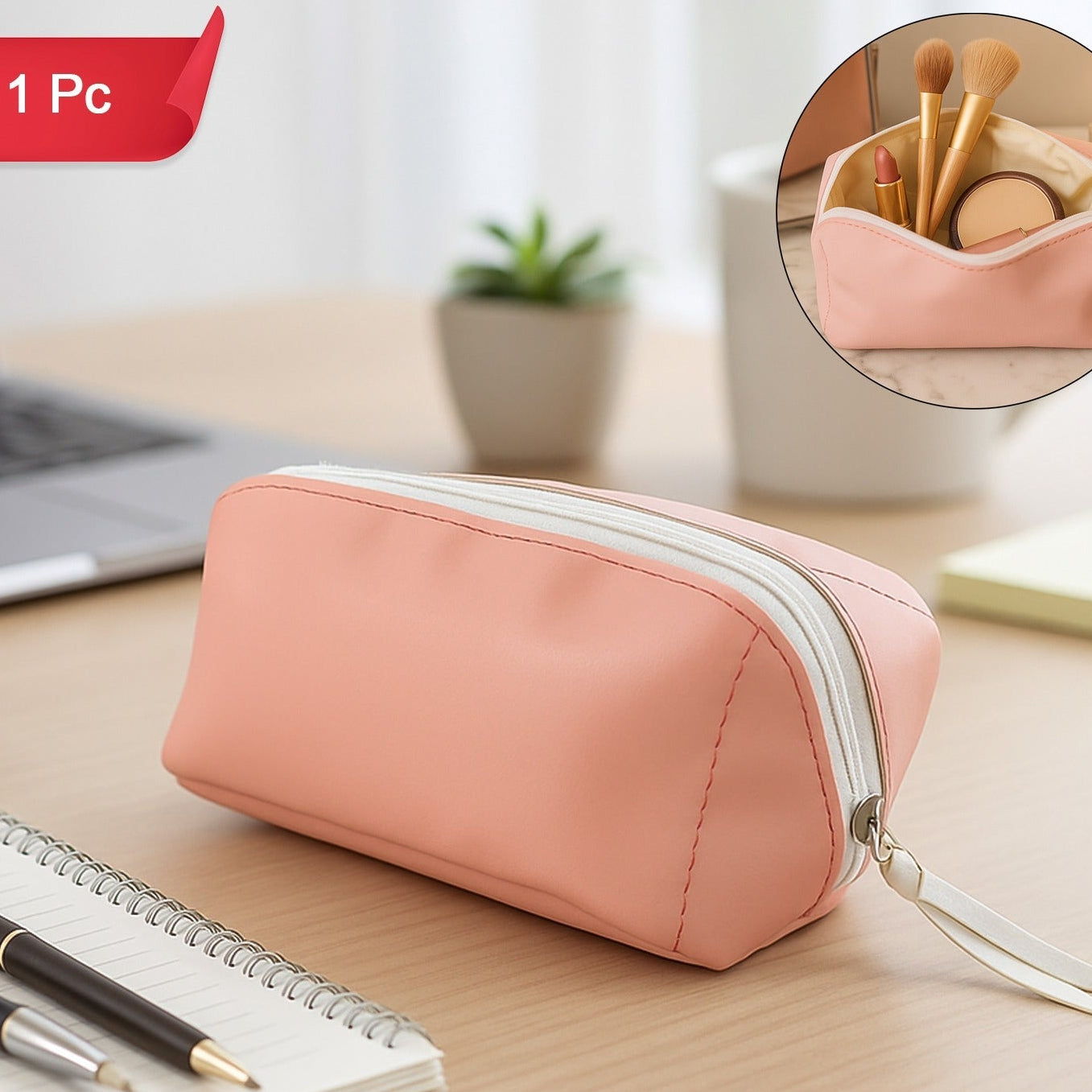 PU Leather Cosmetic & Pencil Pouch - 1 Pc - Happy Price - Image 1