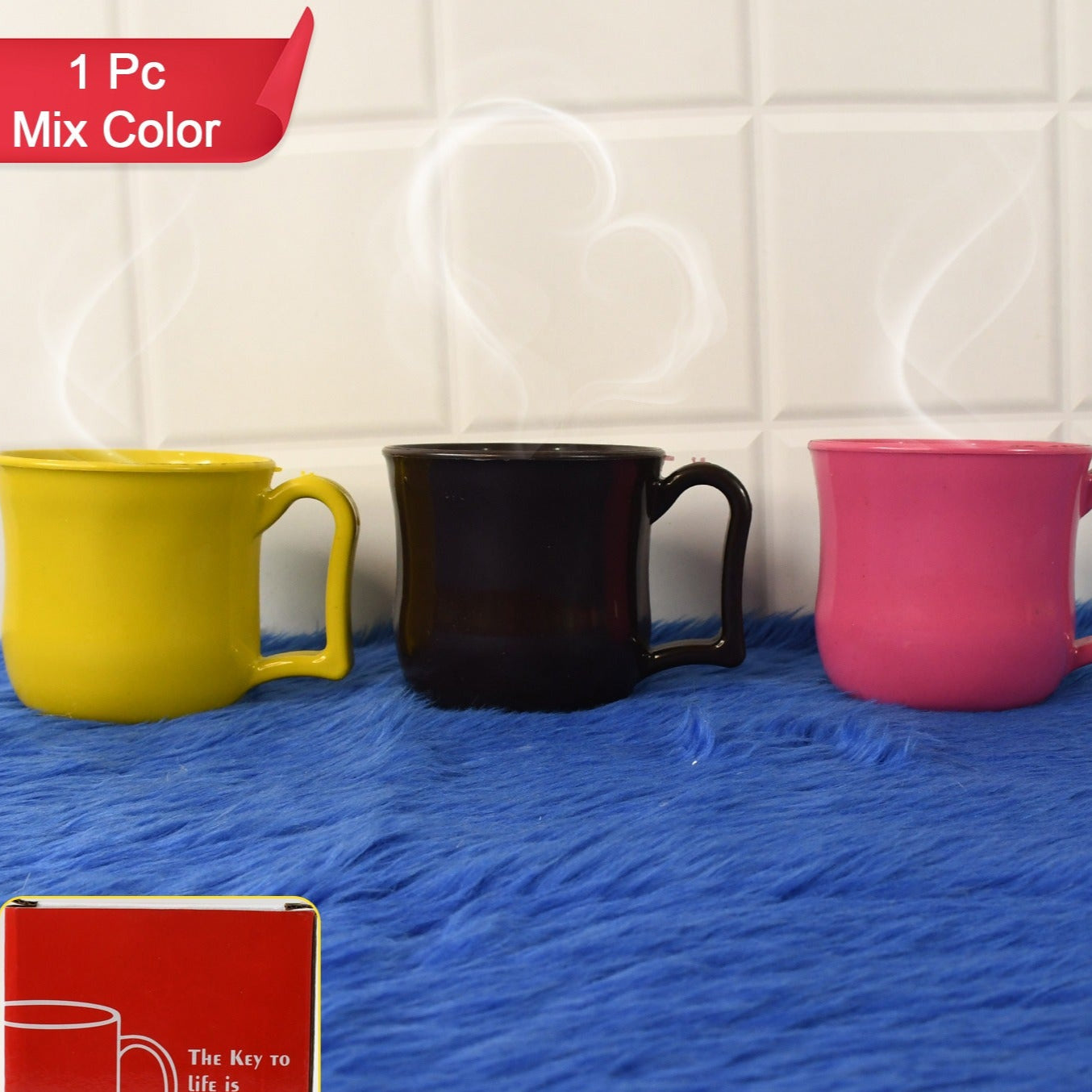 Premium Plastic Coffee  Tea Cups  Mug With Handle (1 Pc  With Color Box  Mix Color) - Happy Price - Image 1