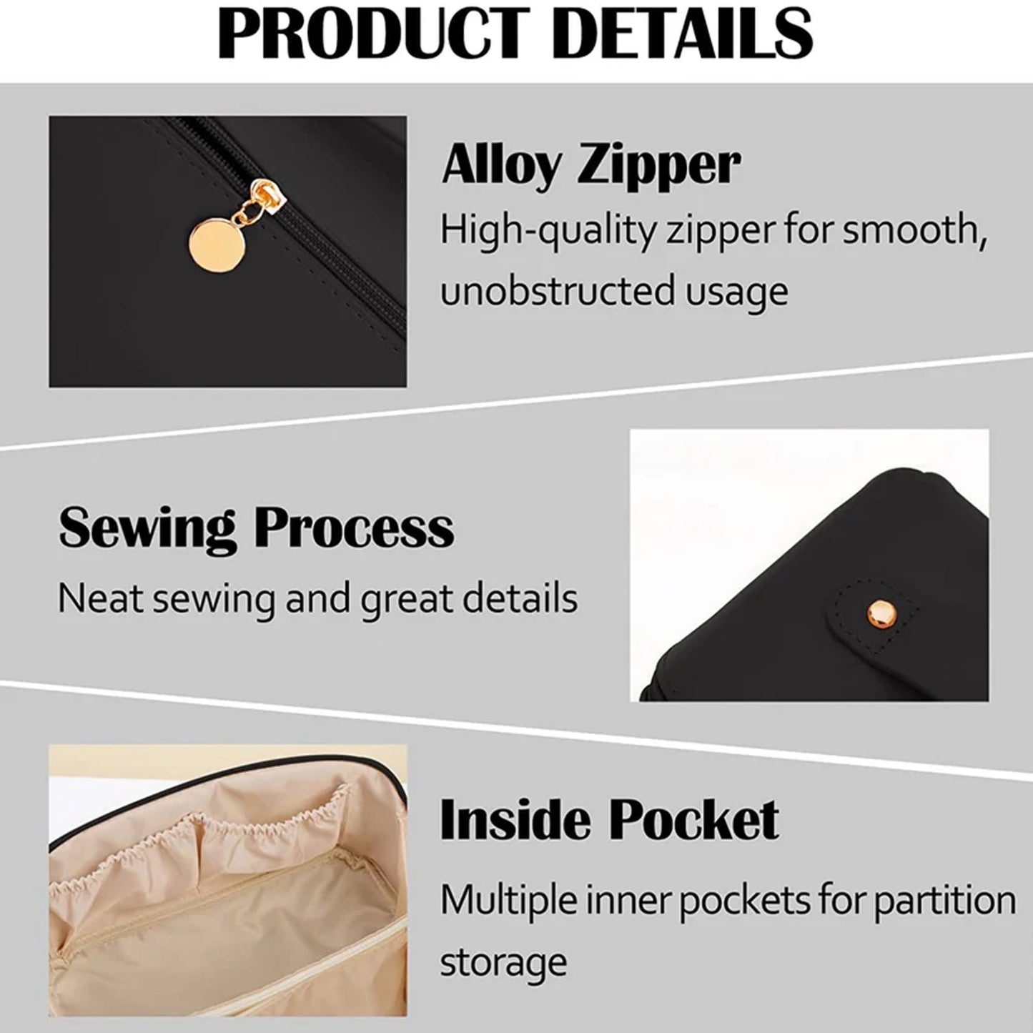 Premium Black Travel Makeup  Toiletry Organizer Pouch With Zipper  Handle (1 Pc) - Happy Price - Image 6