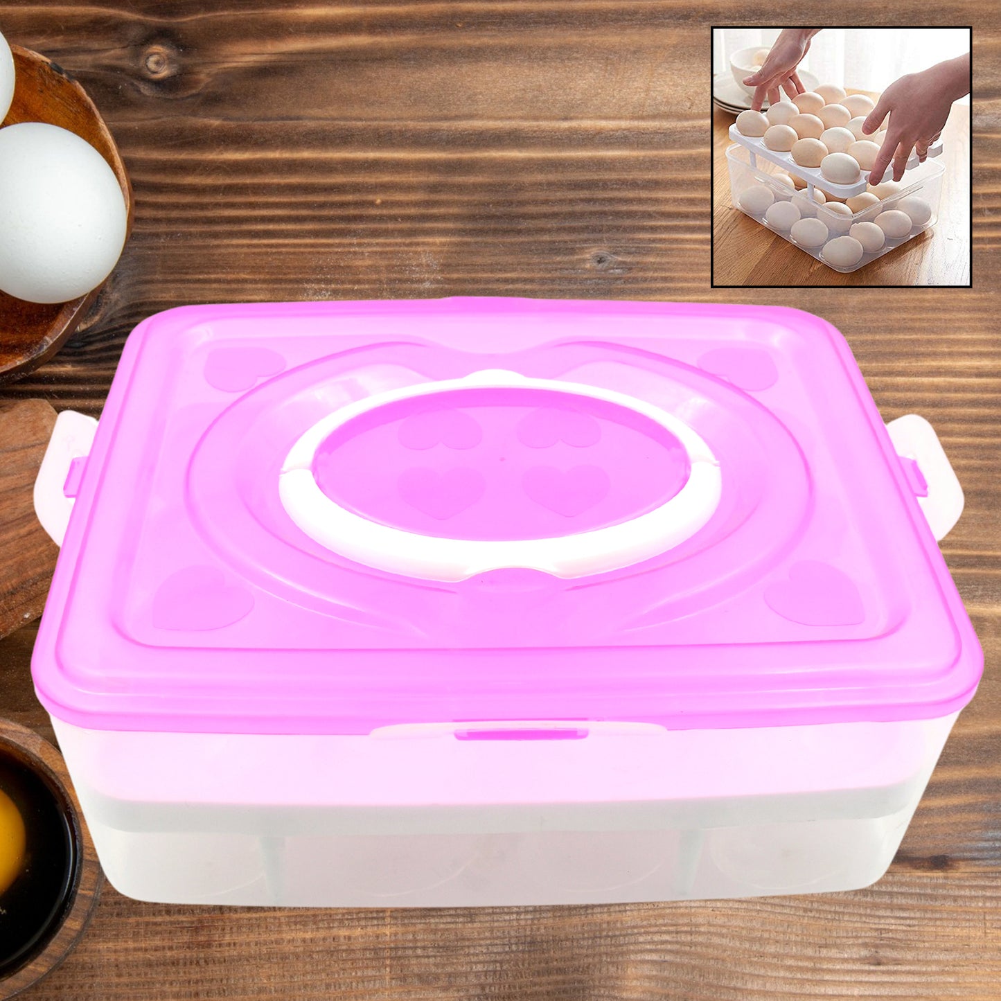2layer 32 Grid Egg Tray With Lid Egg Carrier Holder For Refrigerator Camping Food Storage Container With Handle (1 Pc ) - Happy Price - Image 2