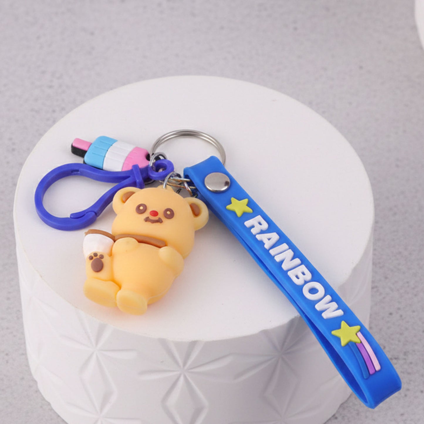 Cute Bear Charm Keychain with Rainbow Strap - 1 Pc - Happy Price - Image 6