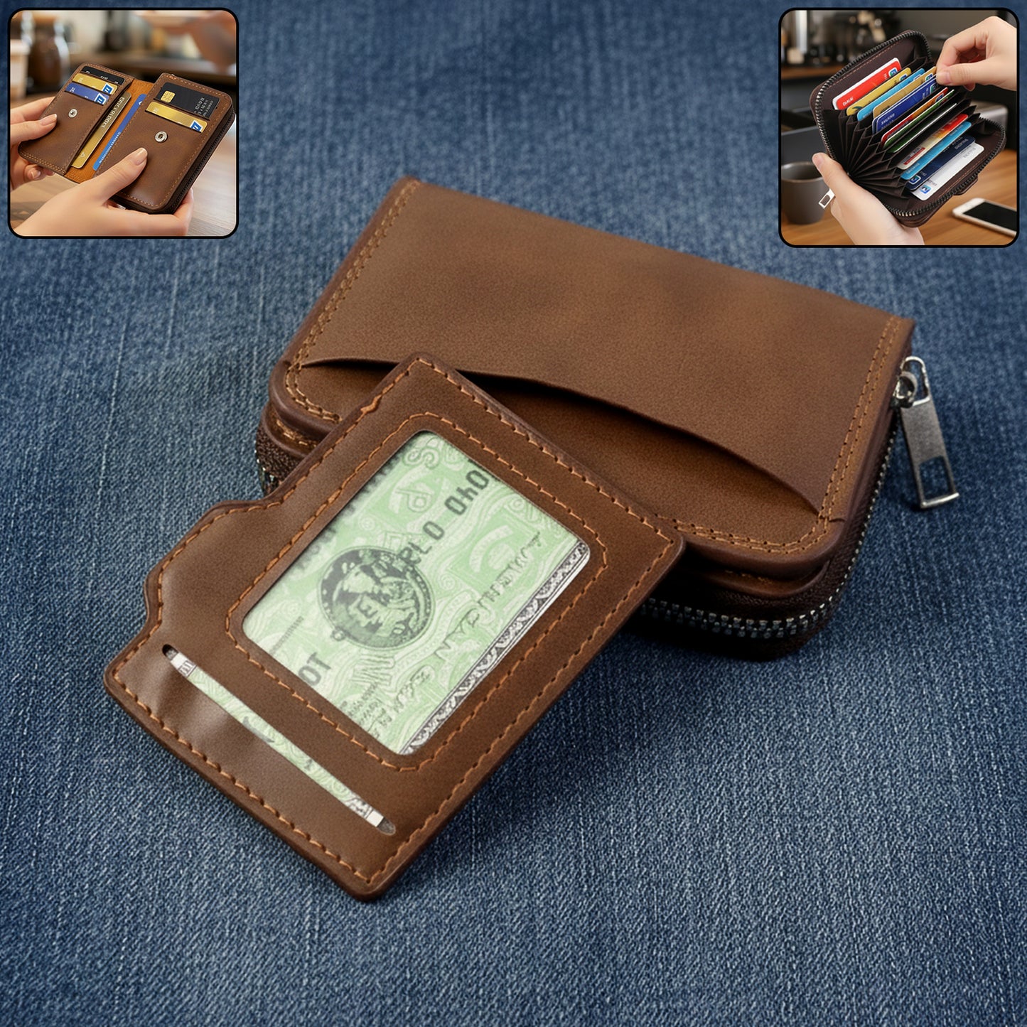 Compact Zip Card Holder Wallet with Removable ID Window (1 Pc) - Happy Price - Image 2