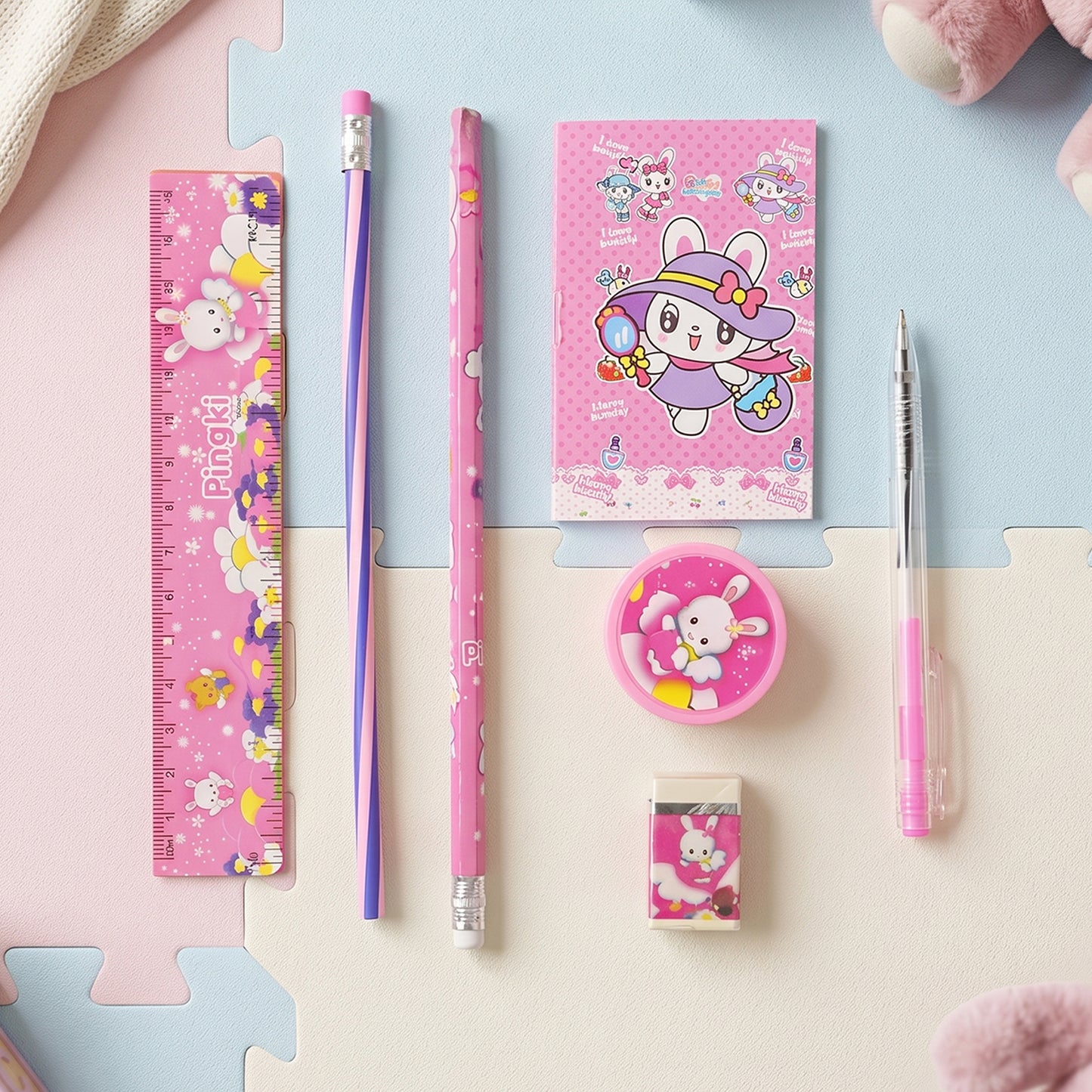 7-in-1 Cute Pink Stationery Kit for Kids - Includes Pen, Pencil, Notebook & More - Happy Price - Image 3