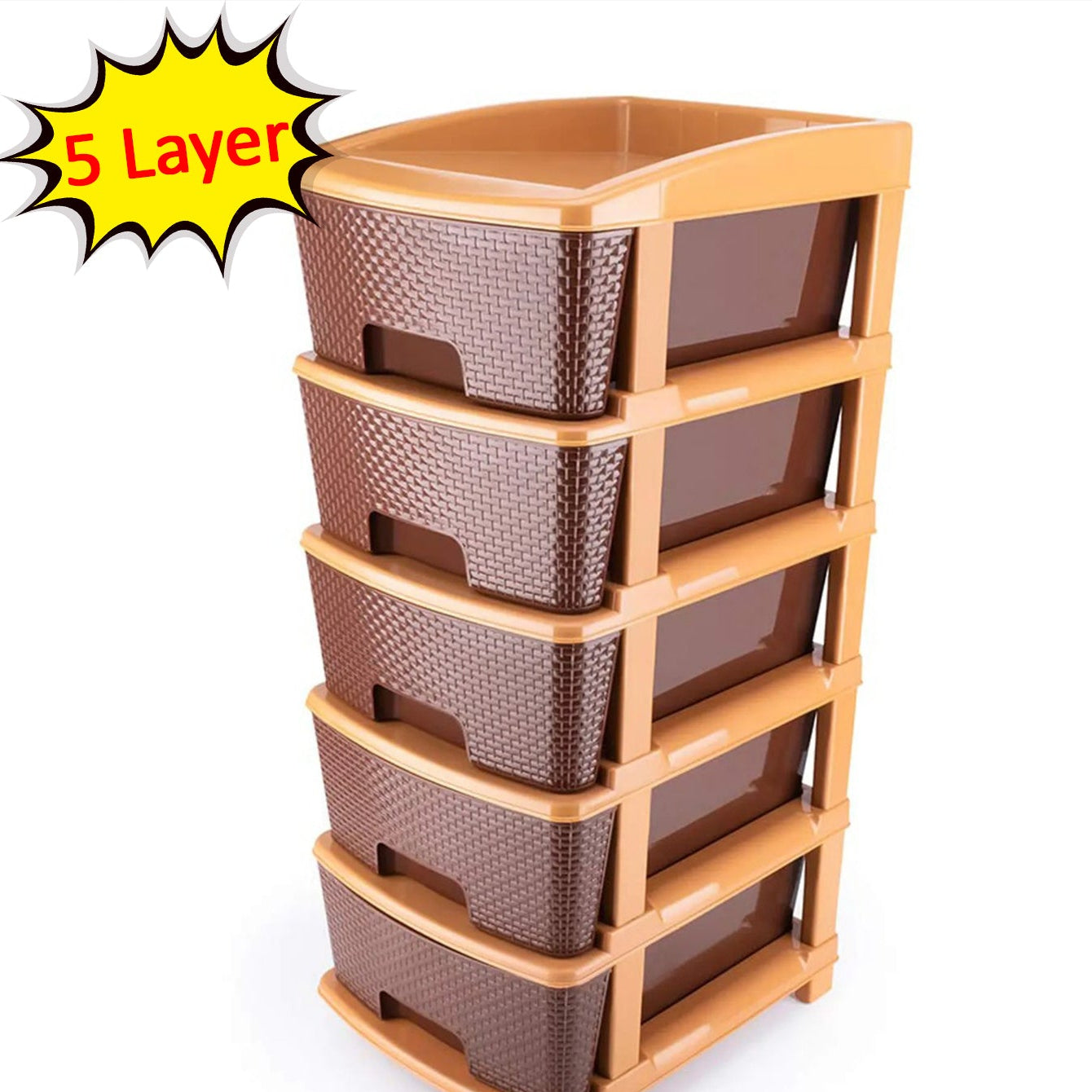 5tier Plastic Modular Drawer System For Multiple Use (Brown Colour) - Happy Price - Image 1