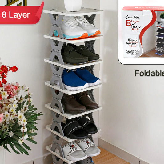 Smart Shoe Rack With 8 Layer Shoes Stand Multifunctional Entryway Foldable  Collapsible Door Shoe Rack Free Standing Heavy Duty Plastic Shoe Shelf Storage Organizer Narrow Footwear Home - Happy Price - Image 1